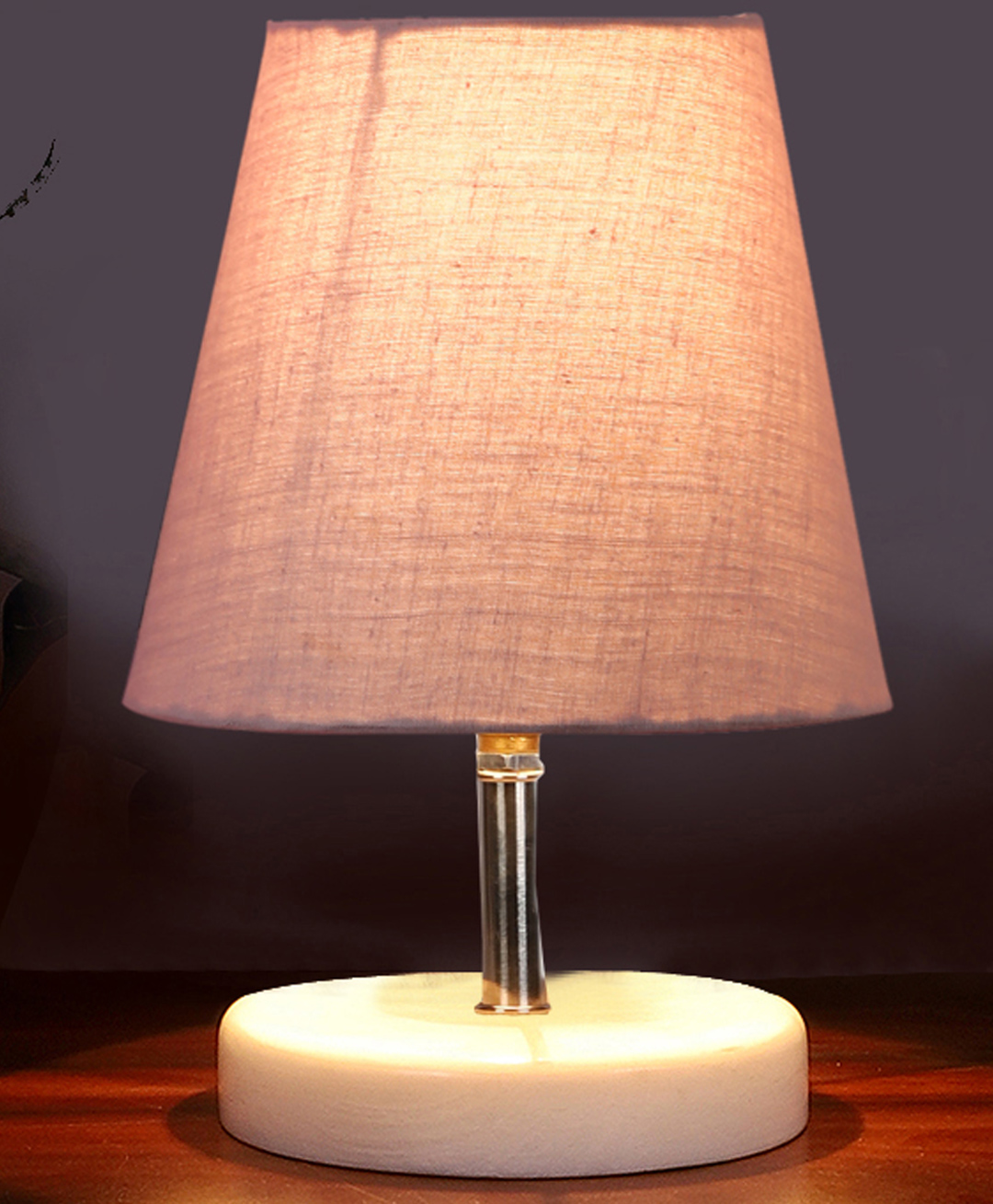 Devansh Grey cotton Round Wood white Table Lamp-image-4