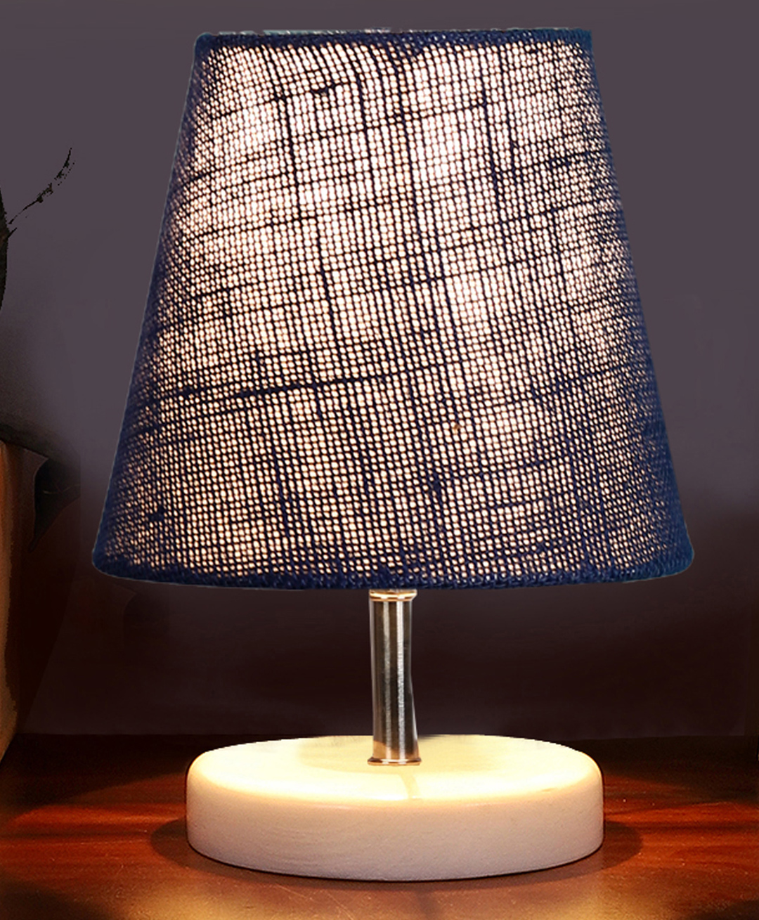 Devansh Blue Jute Round Wood white Table Lamp-picture-41