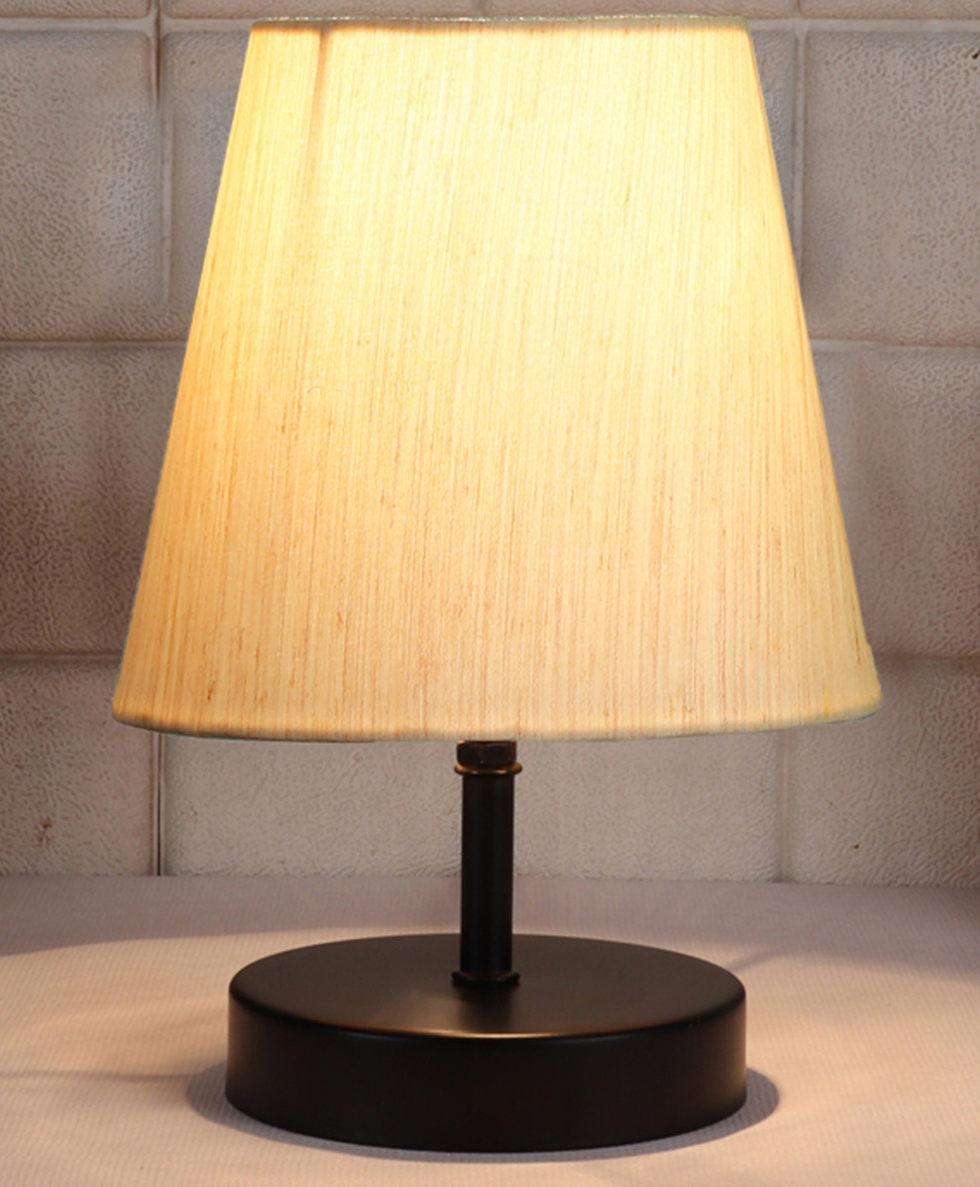 Devansh off-white cotton Round Wood Black Table Lamp-image-5