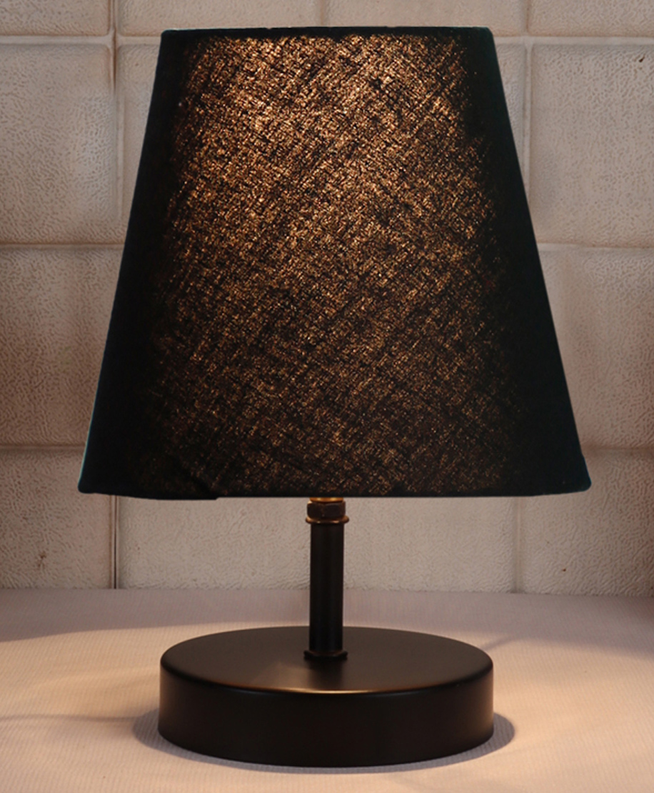 Devansh Black cotton Round Wood Black Table Lamp-picture-11