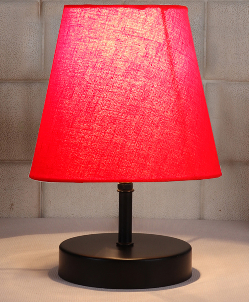Devansh Red cotton Round Wood Black Table Lamp-picture-25