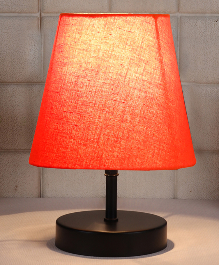 Devansh Orange cotton Round Wood Black Table Lamp-image-25