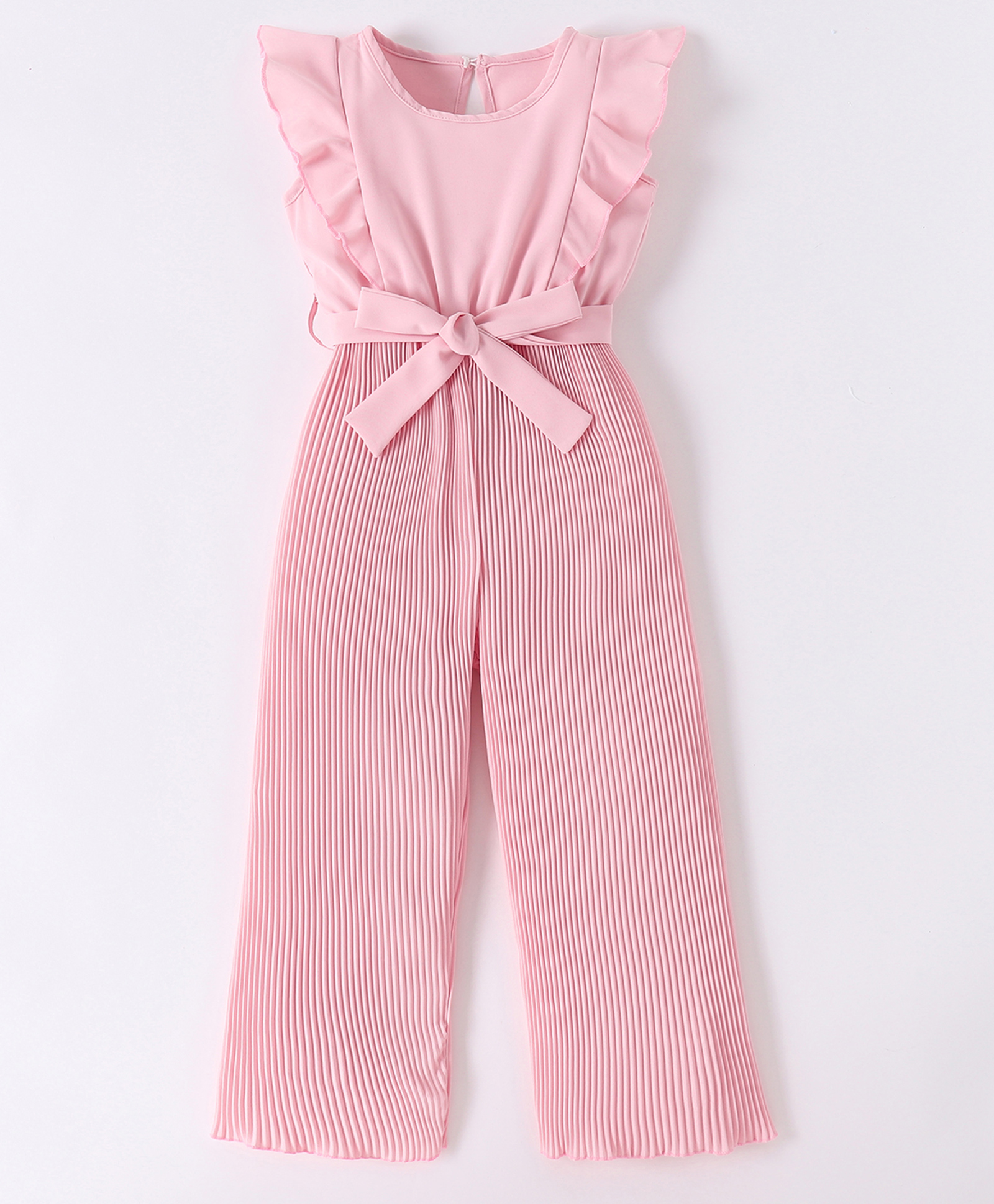 Kookie Kids Frill Sleeves Solid Colour Jumpsuit with Pleated Design  - Pink-image-40