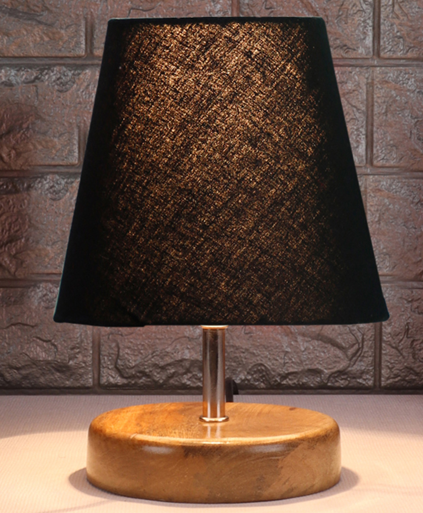 Devansh Black cotton Round Natural Wood Table Lamp-image-29