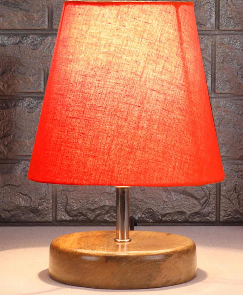 Devansh Orange cotton Round Natural Wood Table Lamp-image-33