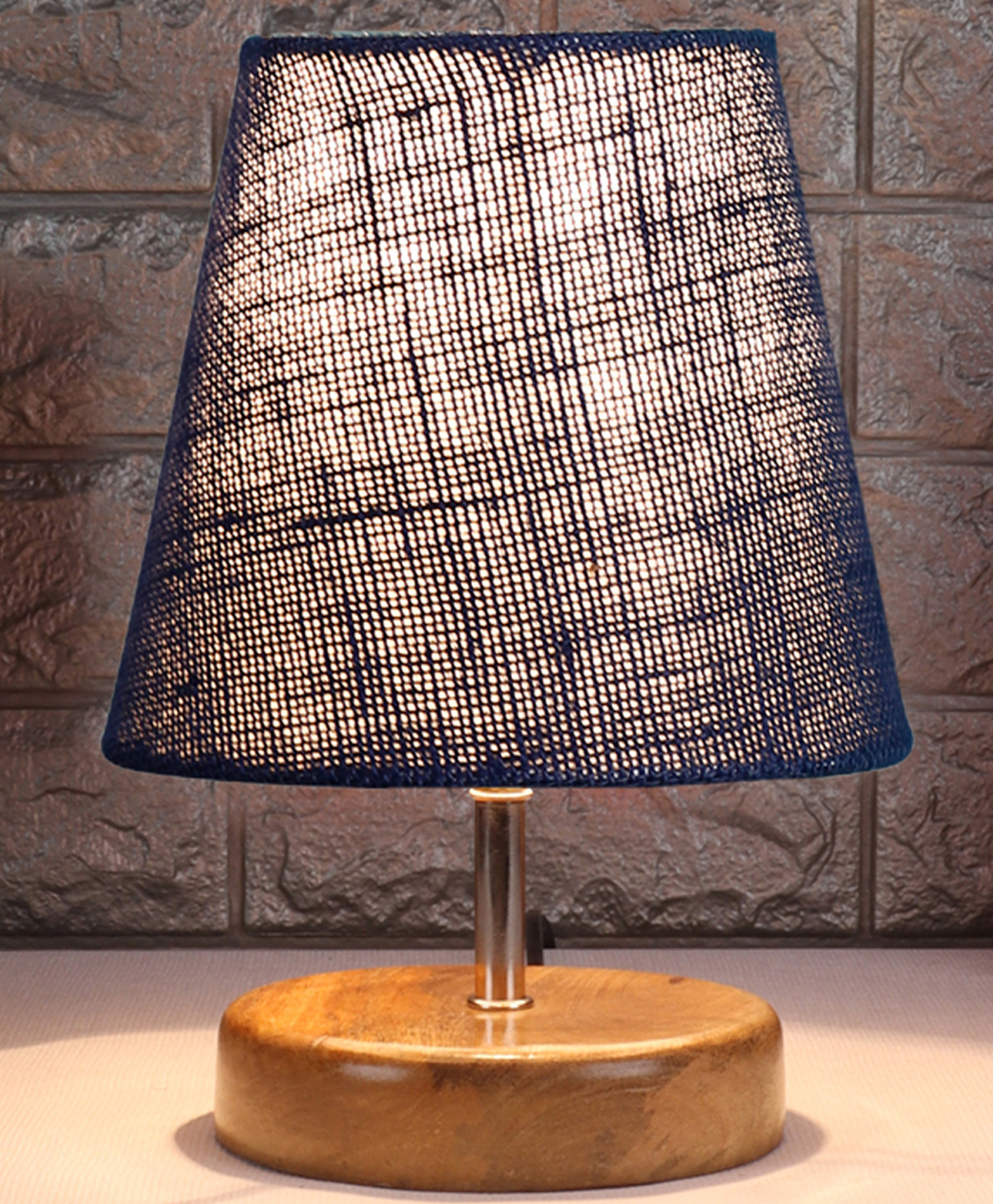 Devansh Blue Jute Round Natural Wood Table Lamp-image-32