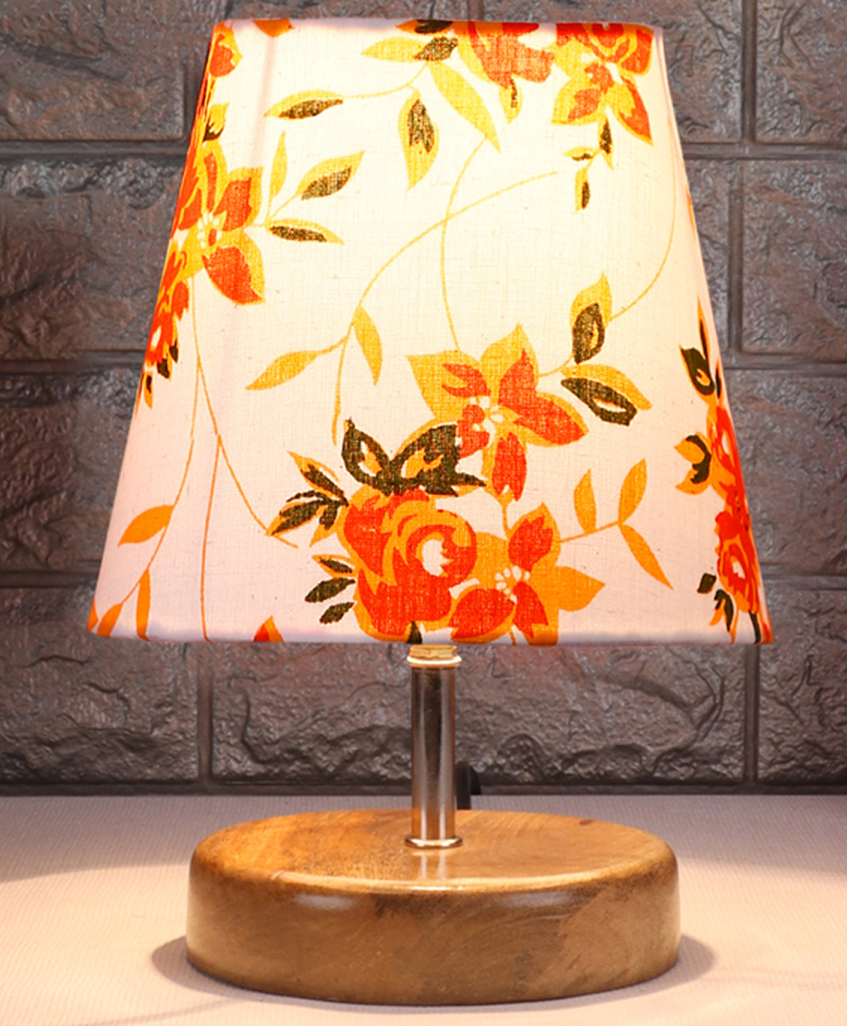Devansh Multicolor cotton Round Natural Wood Table Lamp-image-30