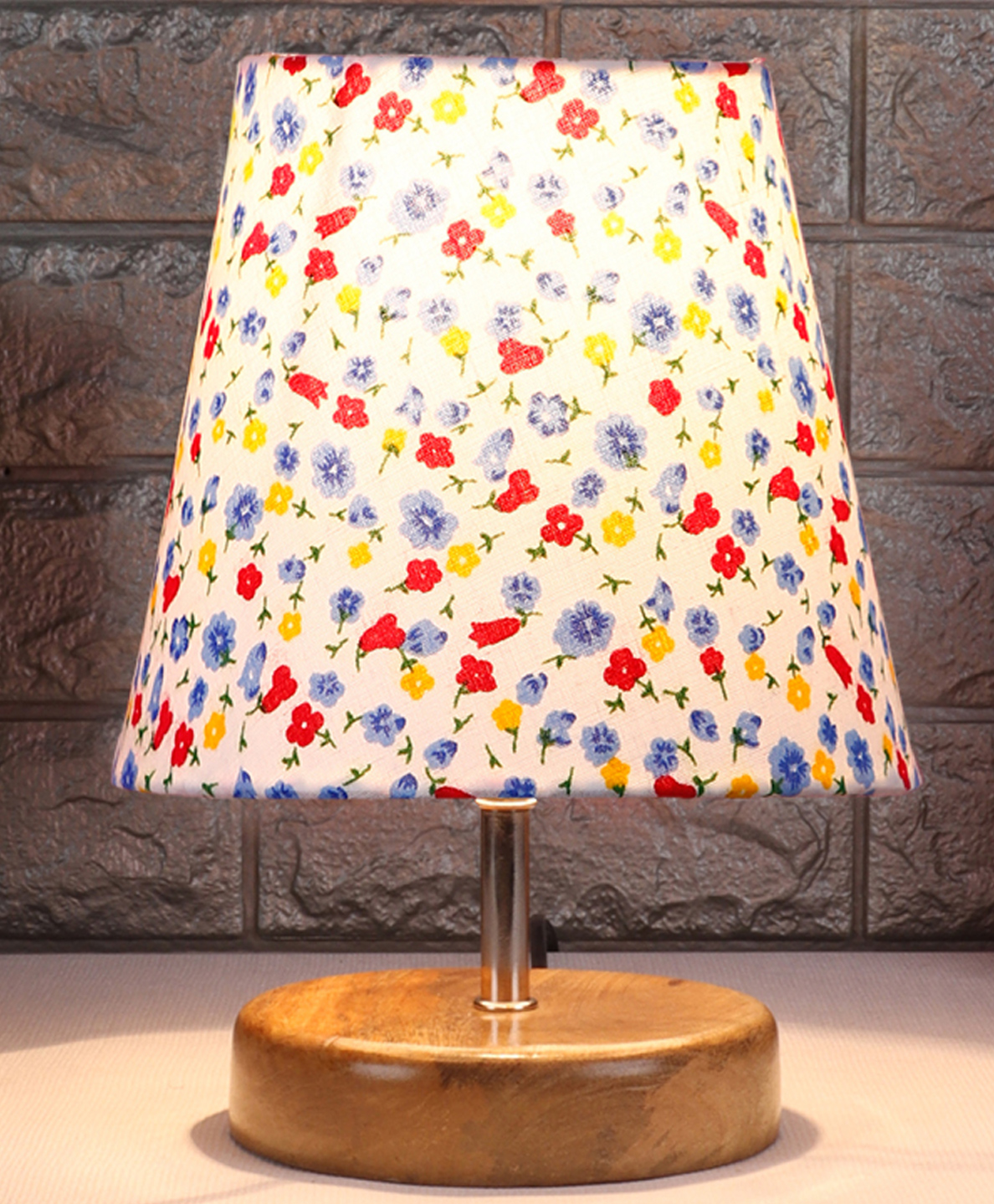 Devansh Multicolor cotton Round Natural Wood Table Lamp-image-41