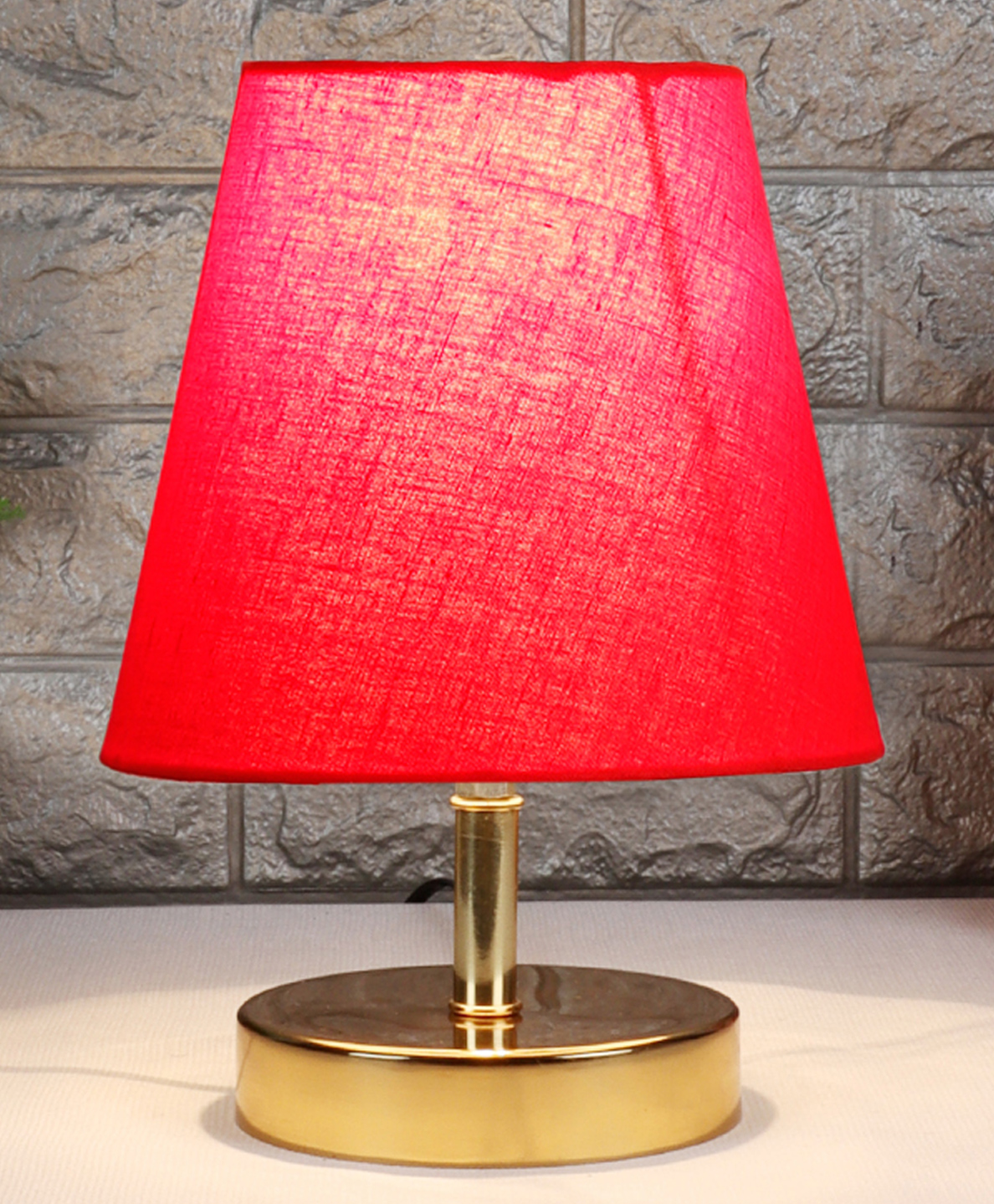 Devansh Red cotton Round Metal Gold Table Lamp-image-38