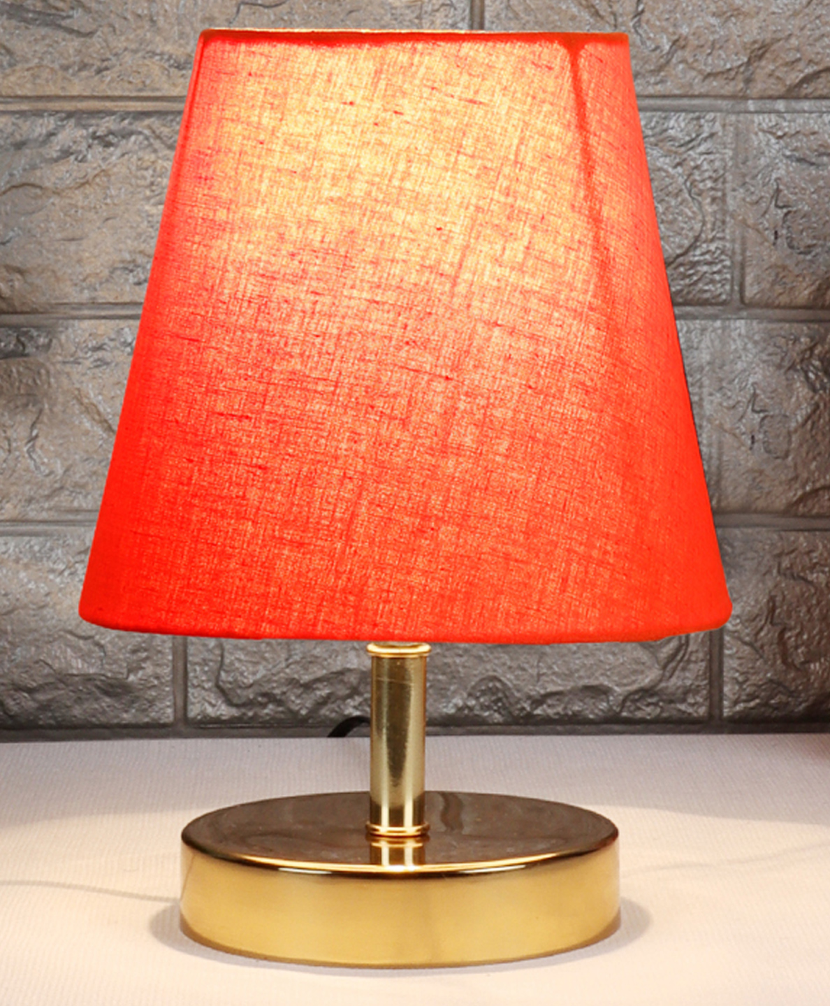 Devansh Orange cotton Round Metal Gold Table Lamp-image-39