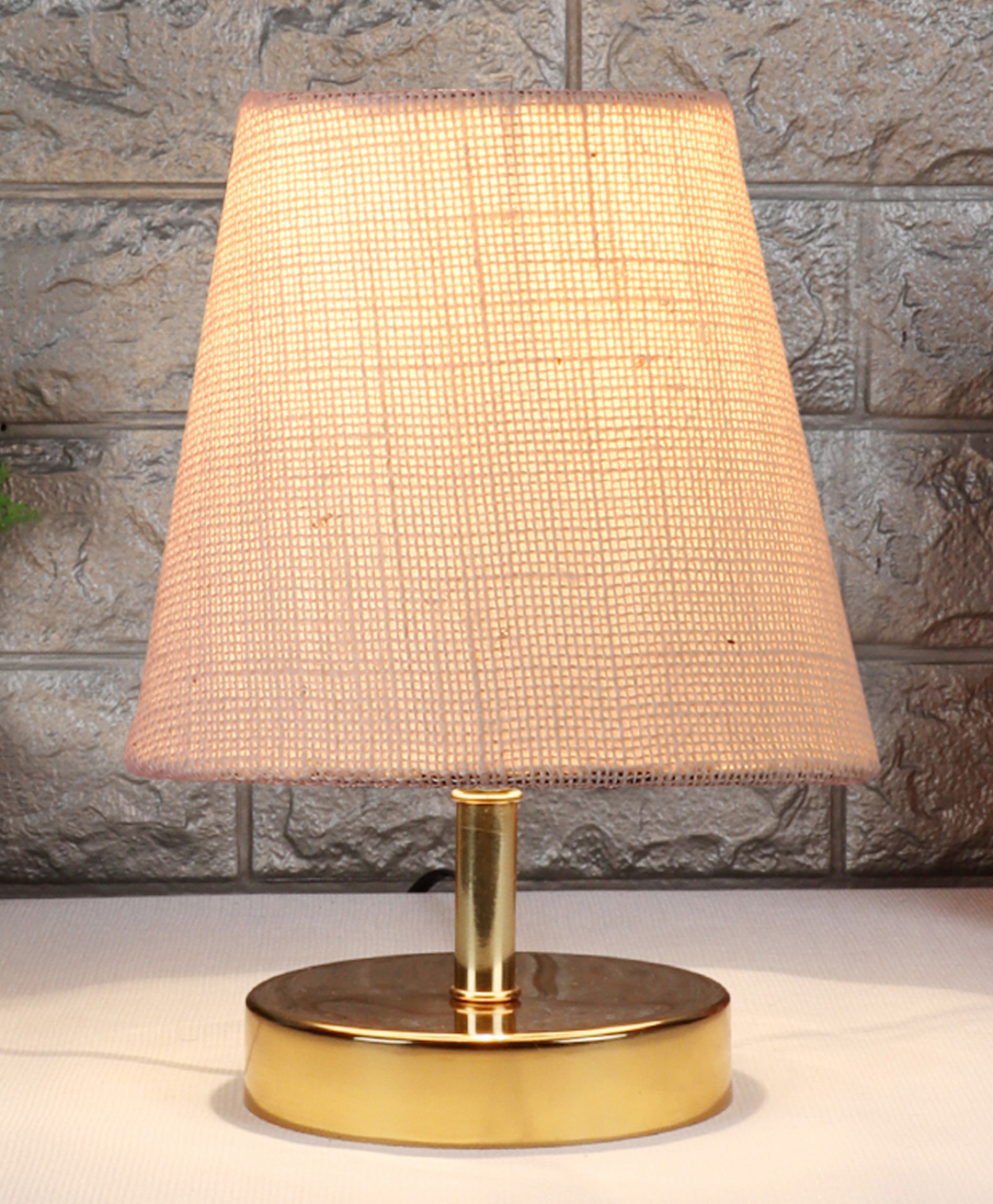 Devansh White Jute Round Metal Gold Table Lamp-image-40