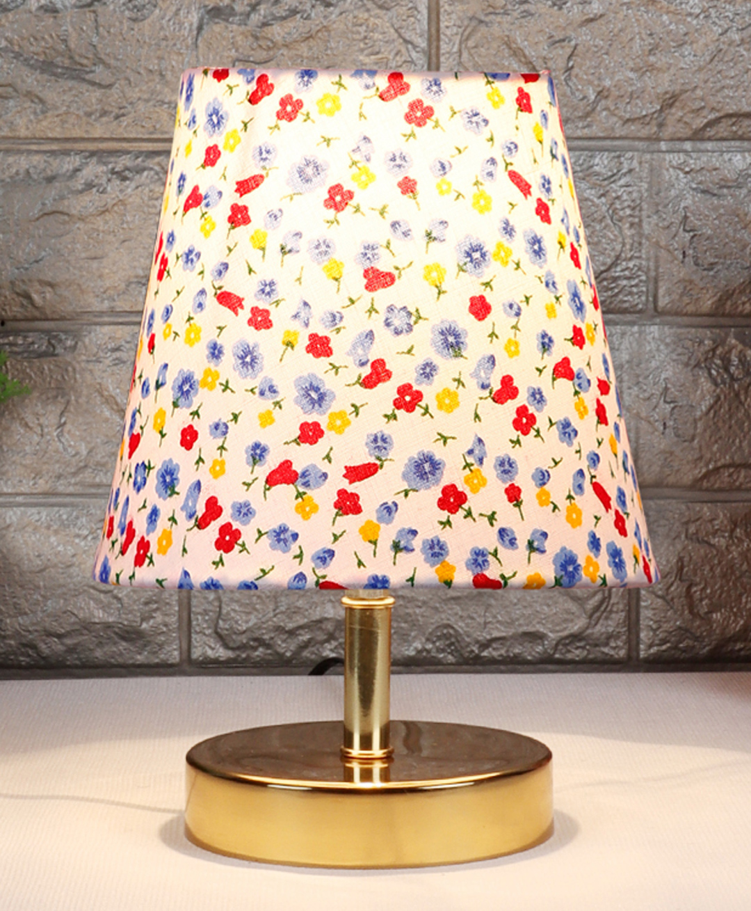 Devansh Multicolor cotton Round Metal Gold Table Lamp-image-6