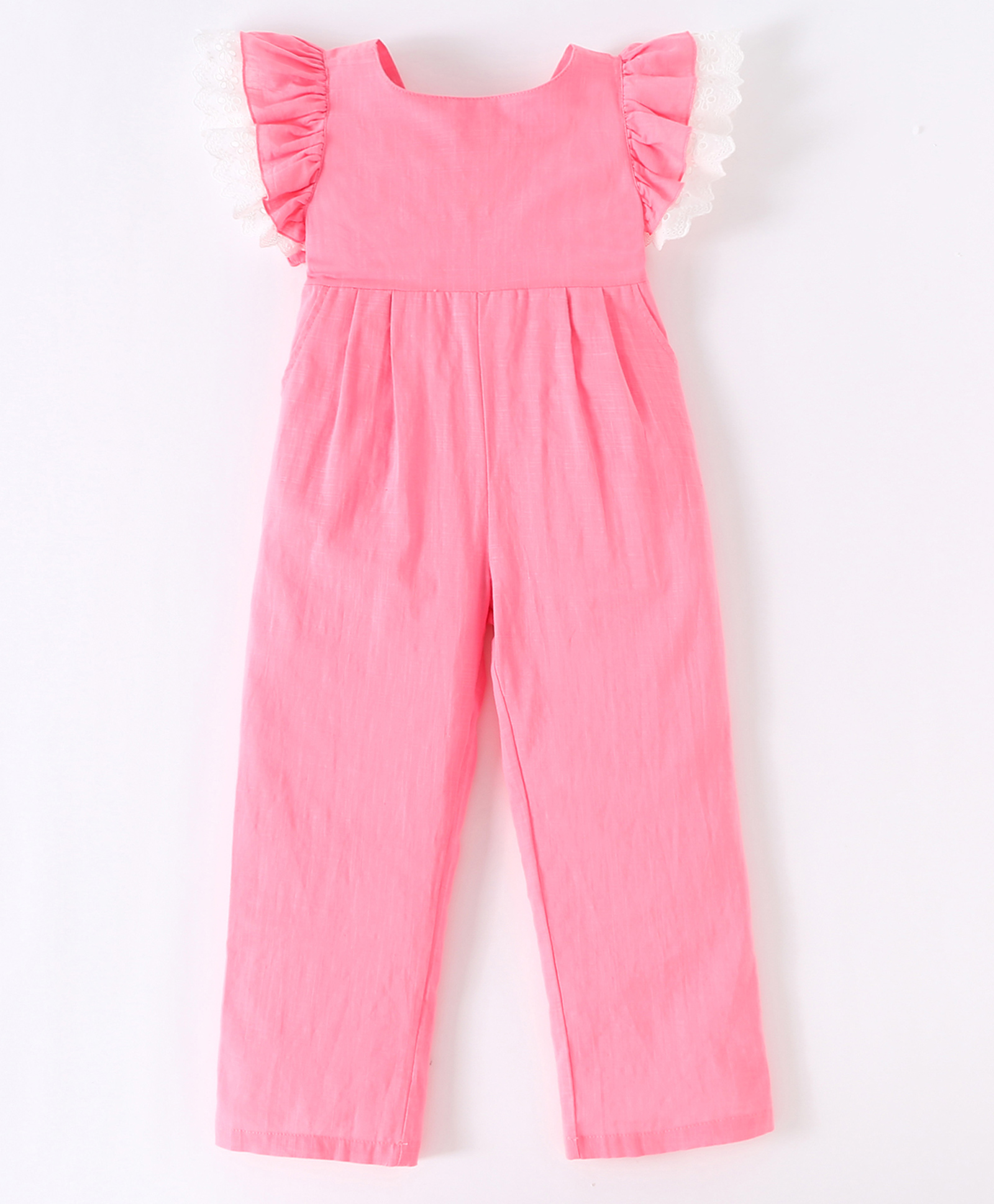 Kookie Kids Frill Sleeves Solid Color Jumpsuits - Pink-image-15