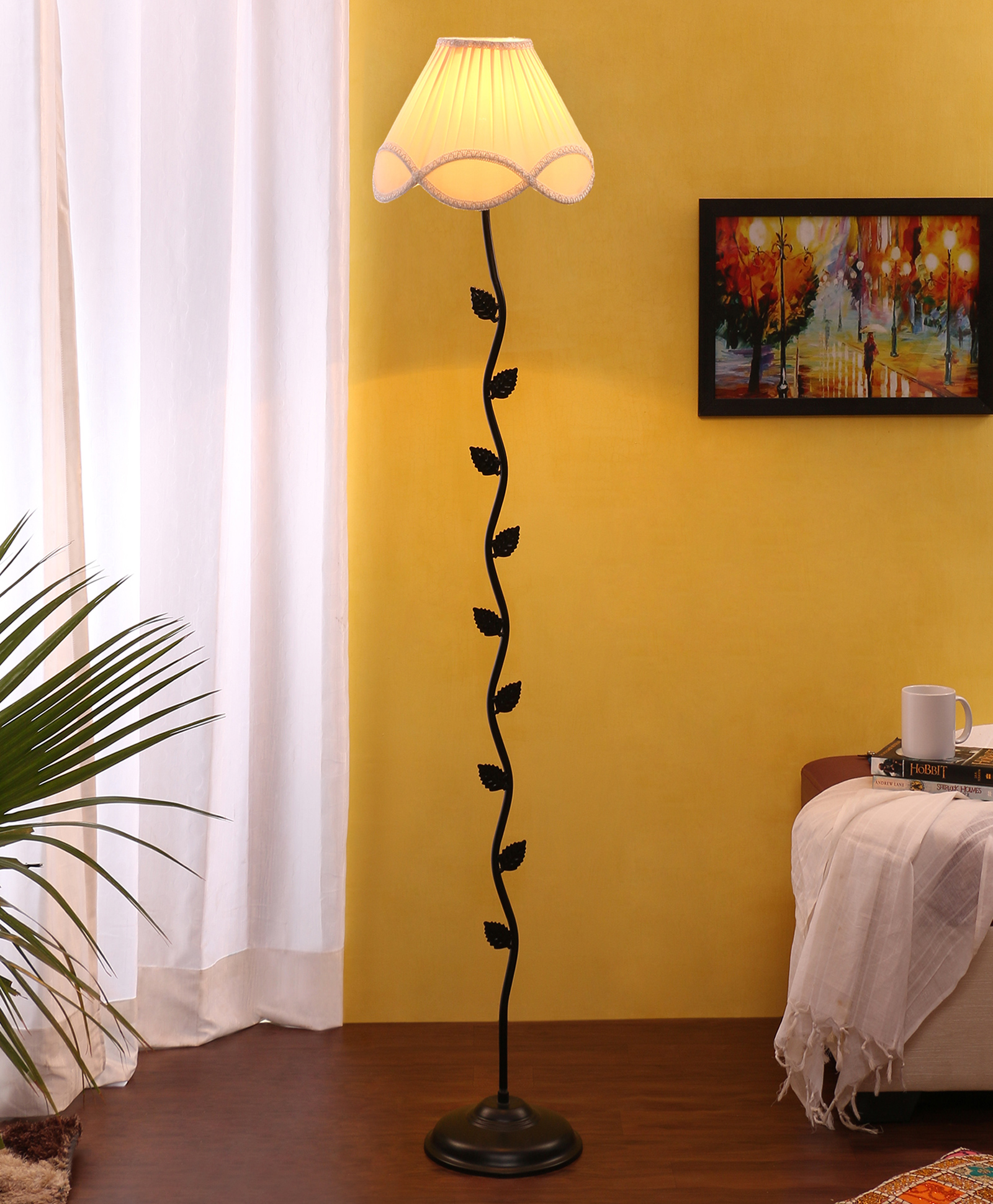 Devansh Vinatge cotton off-white Leaf floor lamp-image-5