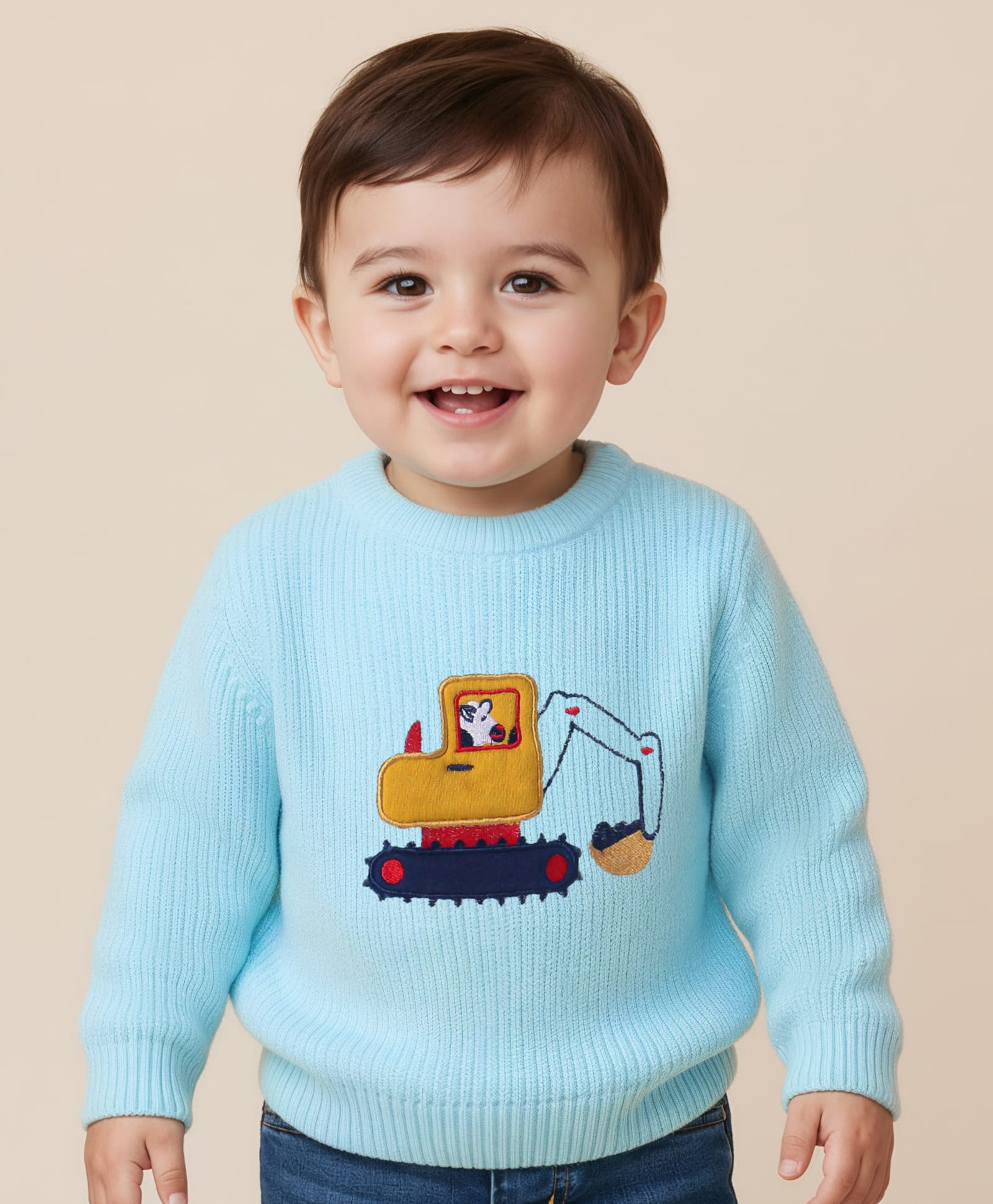 Babyoye Knit Full Sleeves Pullover Sweater with JCB Embroidery - Light Blue-image-42