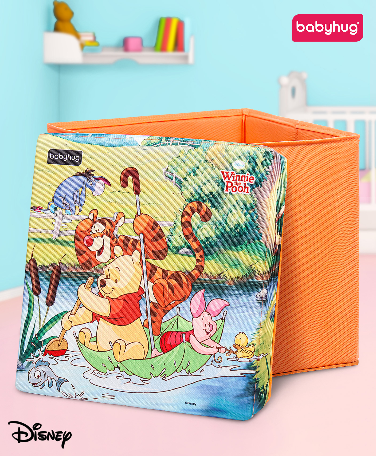 Babyhug Disney Foldable Storage Box with Lid Winnie The Pooh Theme- Orange-picture-24