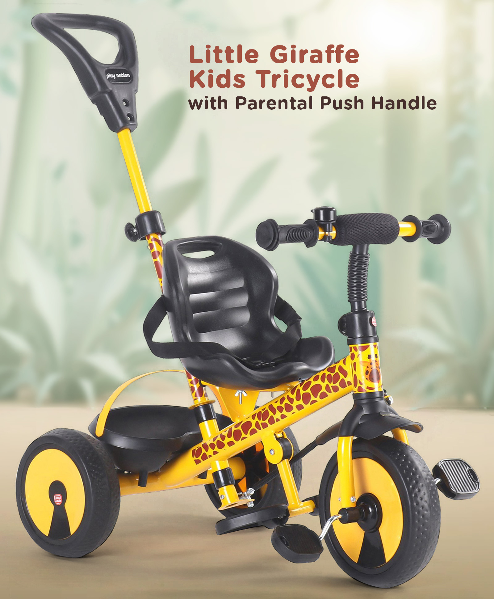 Play Nation Little Giraffe Kids Tricycle with Parental Push Handle  -  Yellow-picture-10
