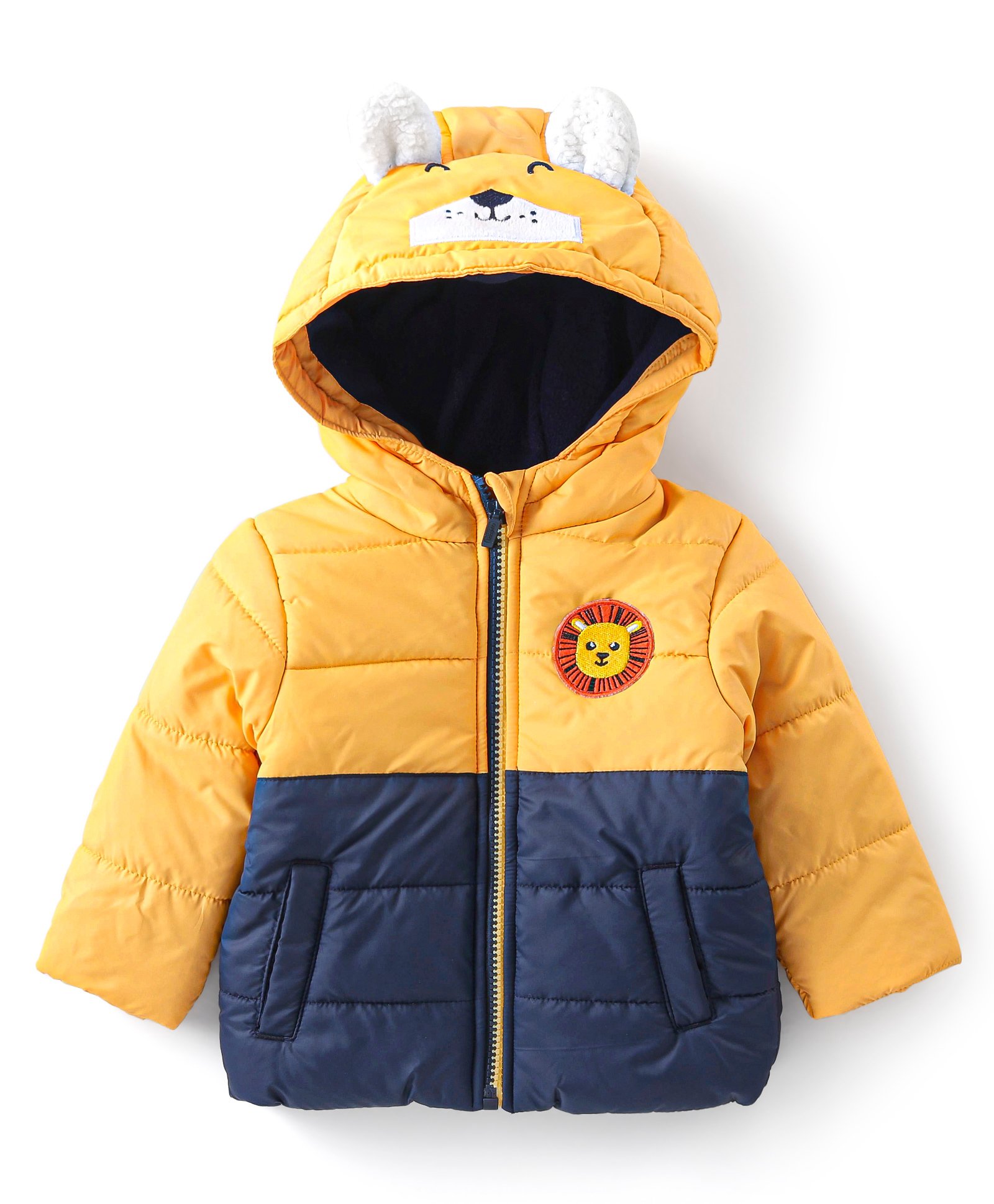 Babyhug Full Sleeves Hooded Jacket with Animal Patch - Yellow-picture-27