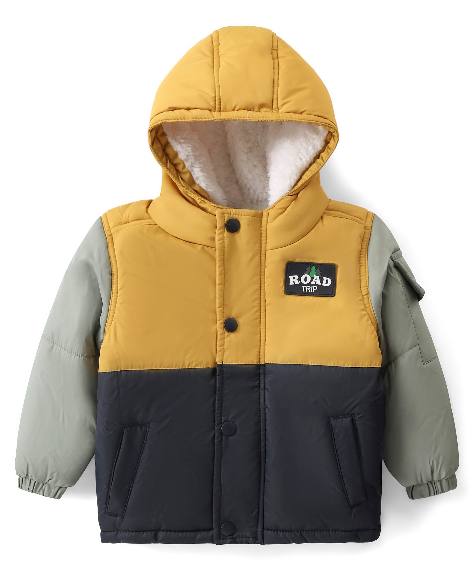 Babyhug Woven Full Sleeves Hooded Jacket with 3D Applique - Mustard Yellow-picture-13