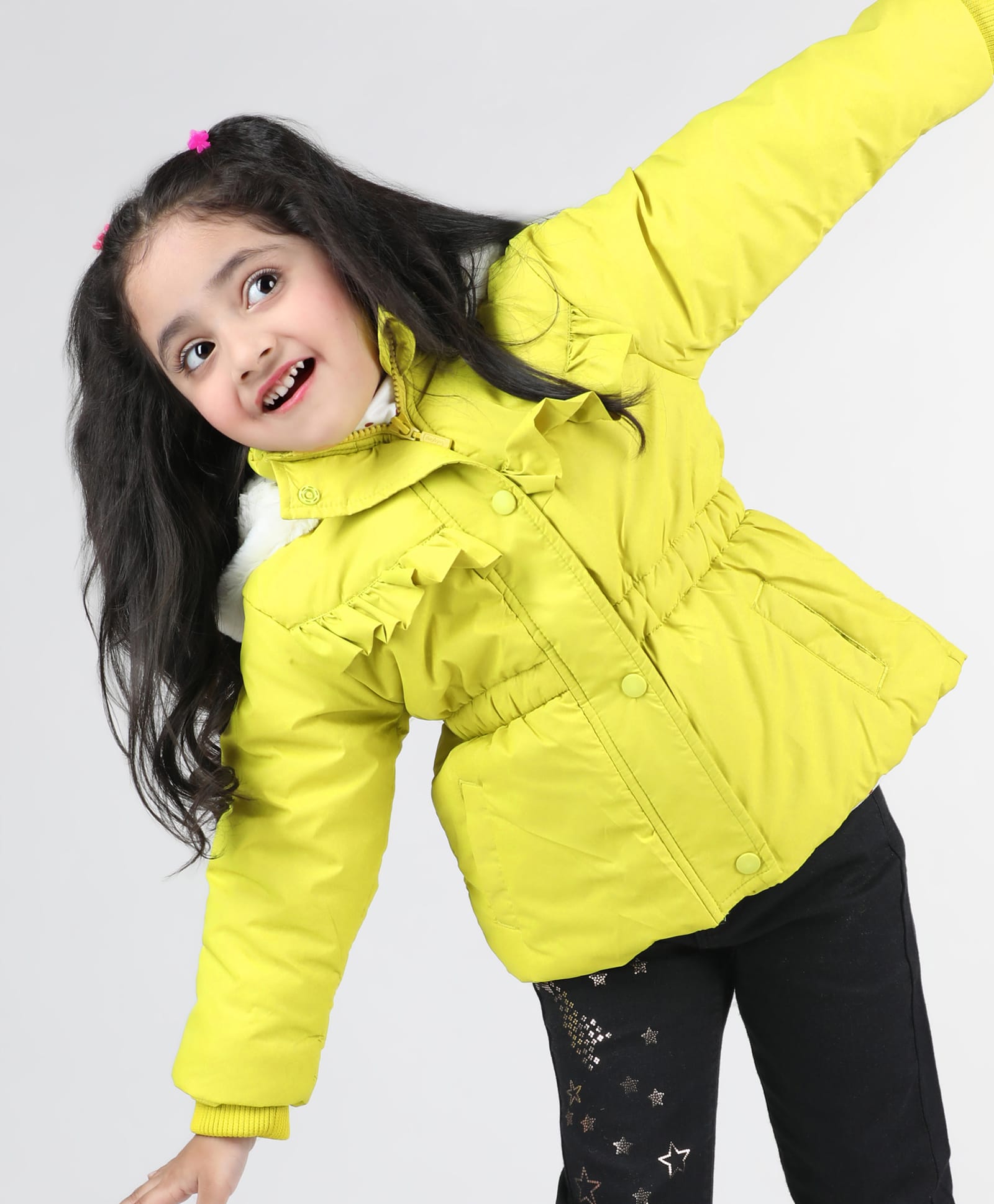 Babyhug Full Sleeves Padded Hoodie with Frill Detailing & Kangaroo Pockets - Lime-picture-20