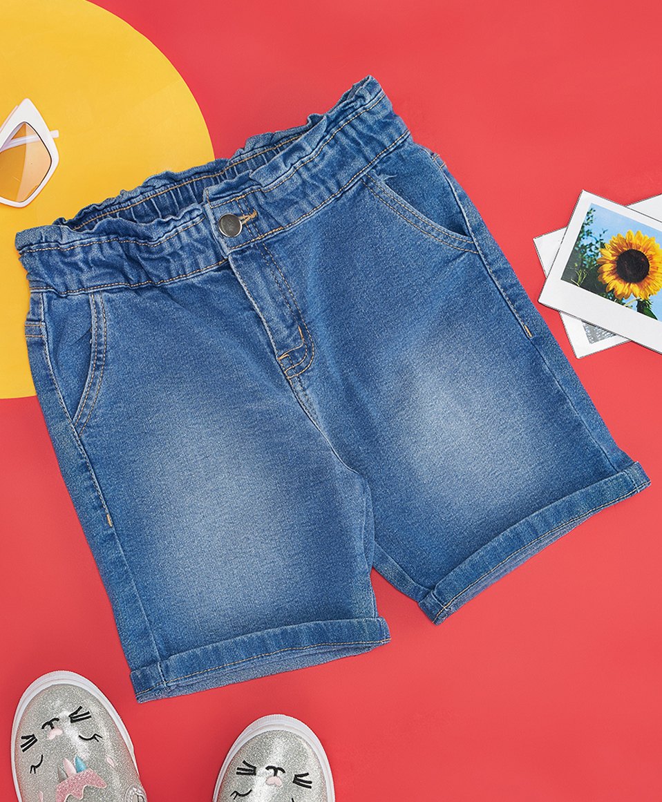 YU by Pantaloons Cotton Elastane Mild Washed Shorts - Blue-picture-26