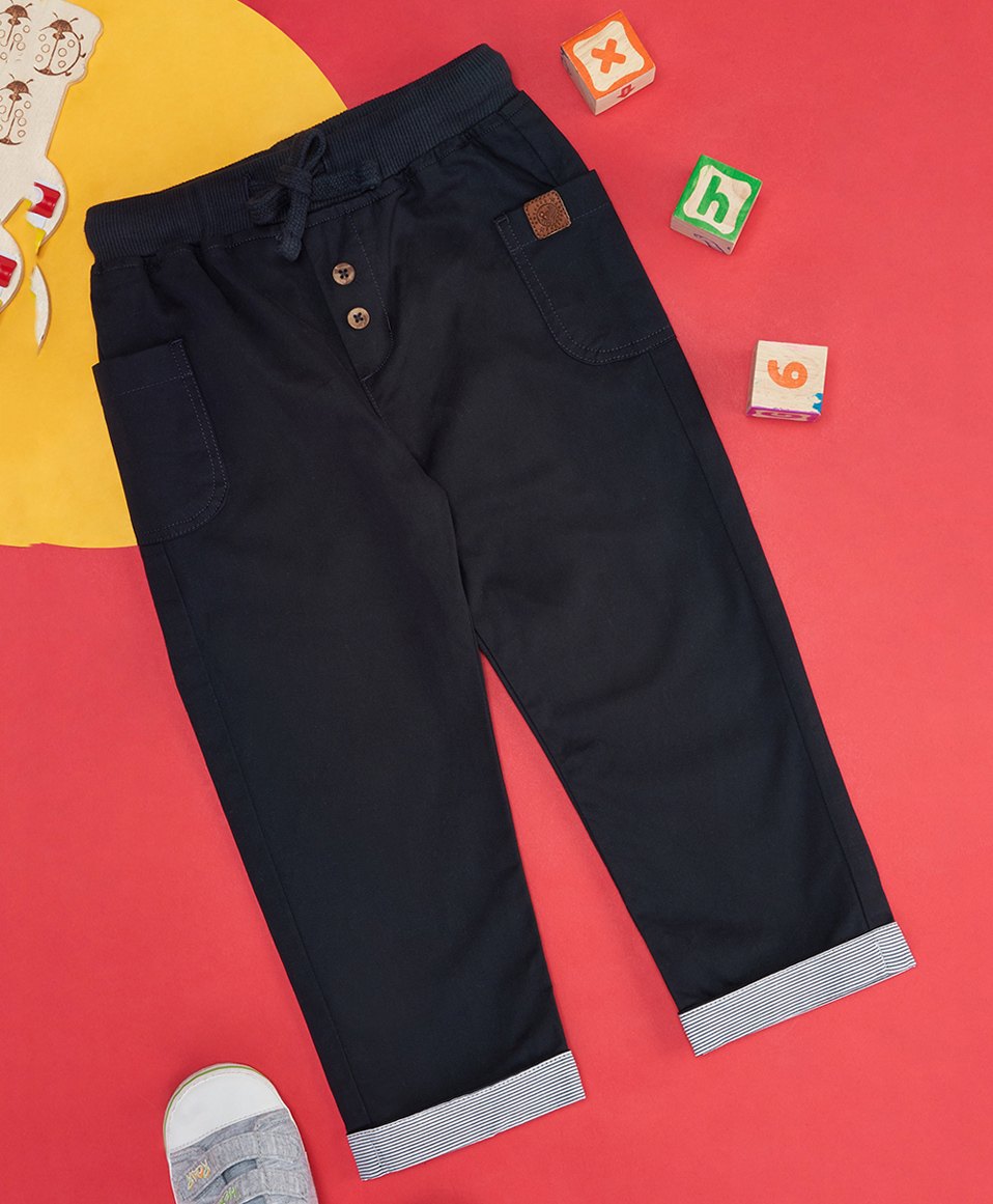 YU by Pantaloons Cotton Lycra Solid Pant - Navy Blue-picture-11