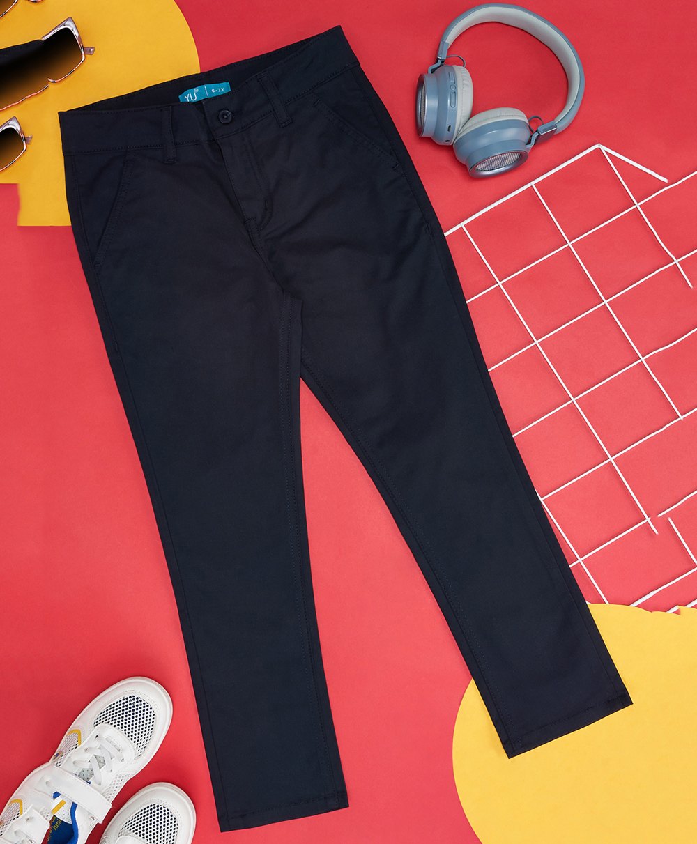 YU by Pantaloons Cotton Lycra Solid Trousers - Navy Blue-image-46