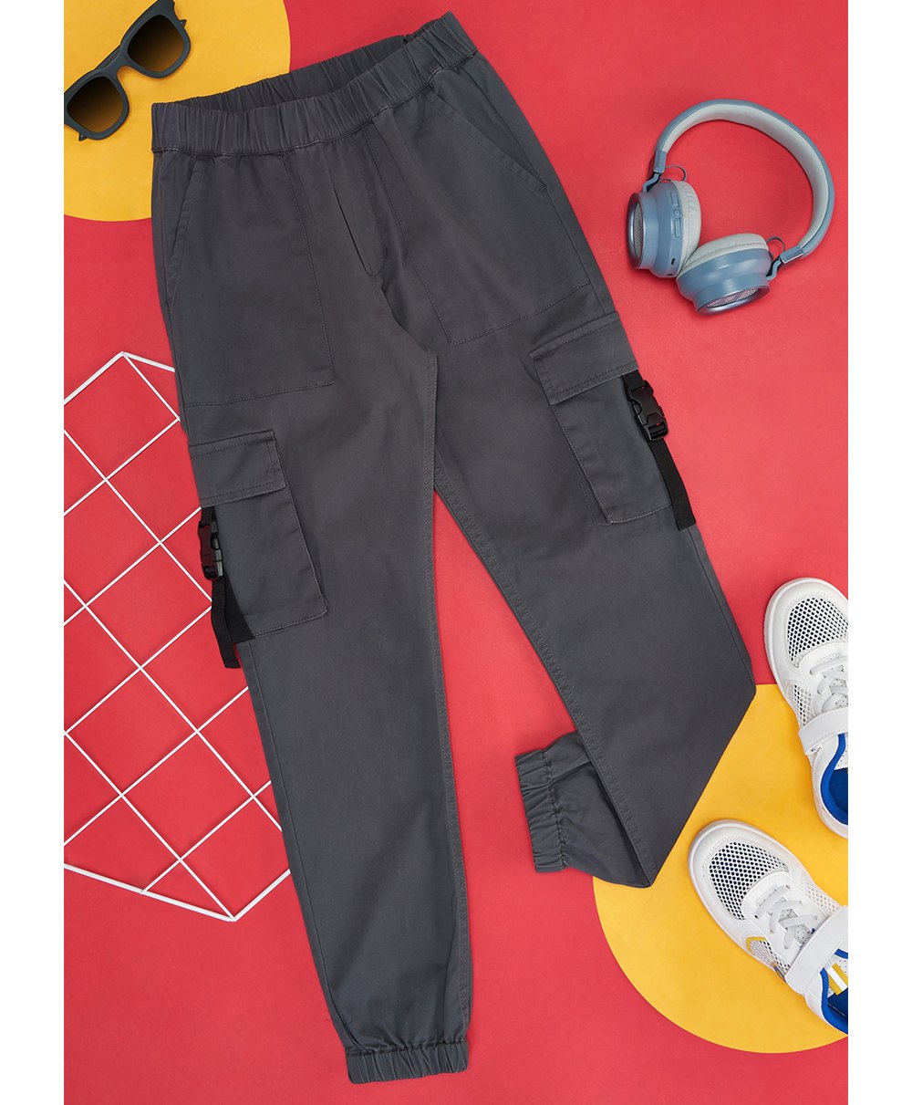 YU by Pantaloons Cotton Lycra Solid Trousers - Charcoal-picture-12