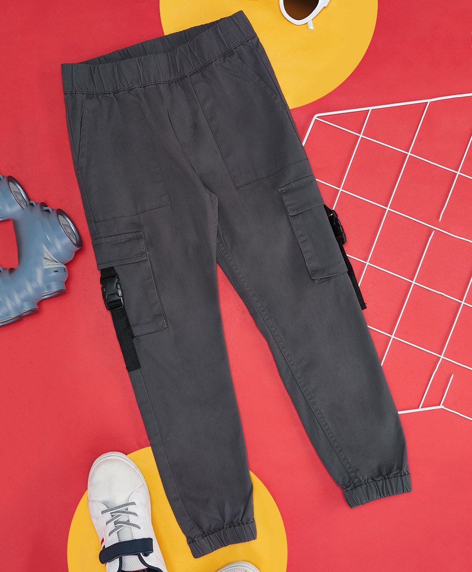 YU by Pantaloons Cotton Lycra Solid Trousers - Charcoal-picture-15