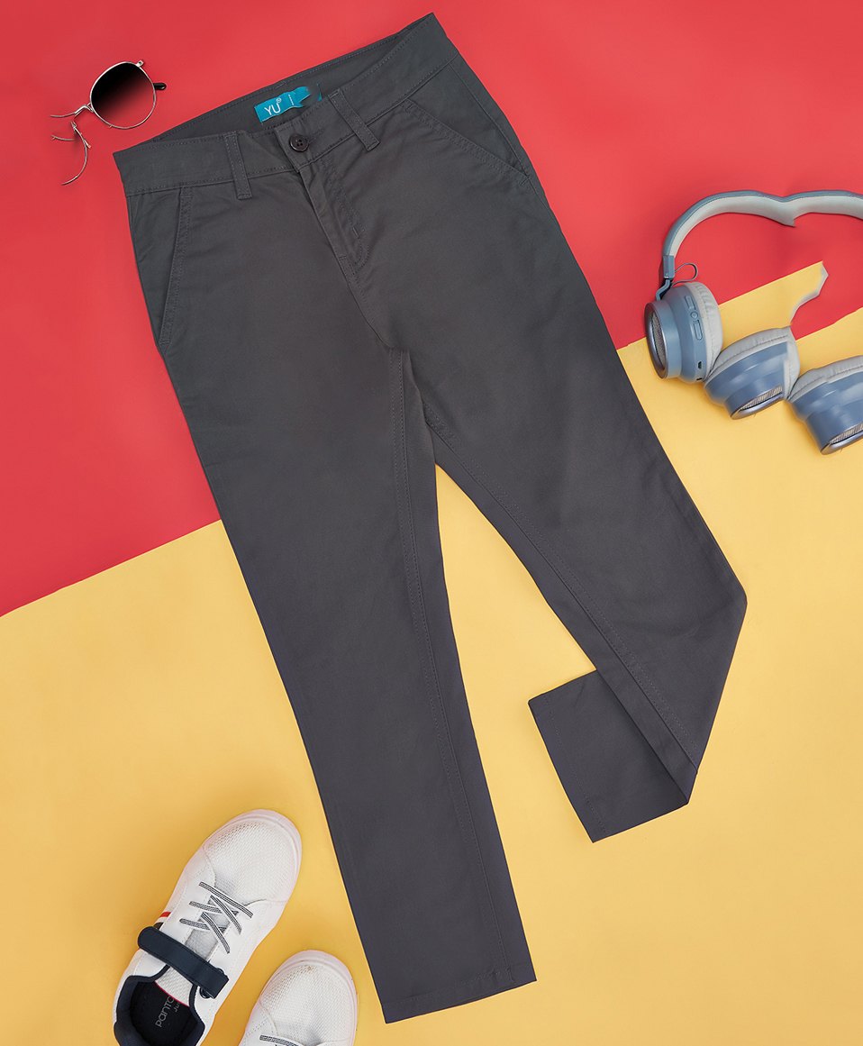 YU by Pantaloons Cotton Lycra Solid Trousers - Charcoal-image-25