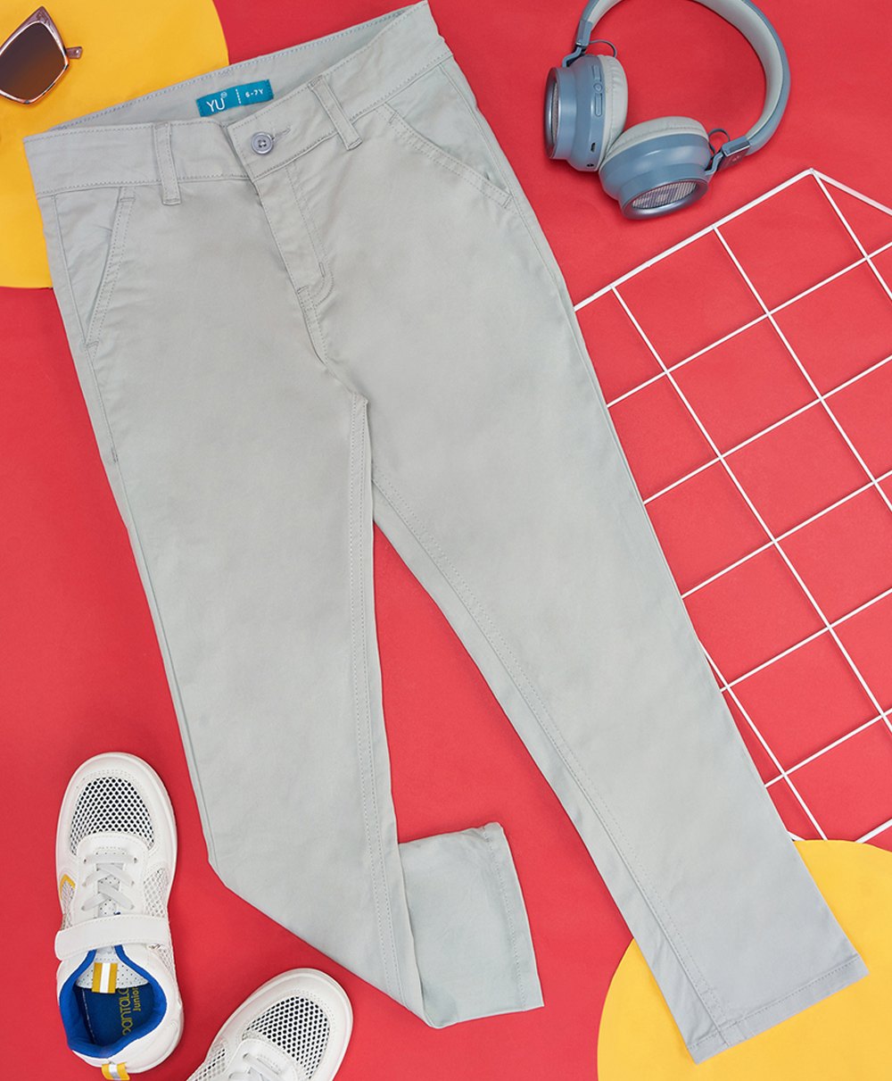 YU by Pantaloons Cotton Lycra Solid Trousers - Grey-image-43