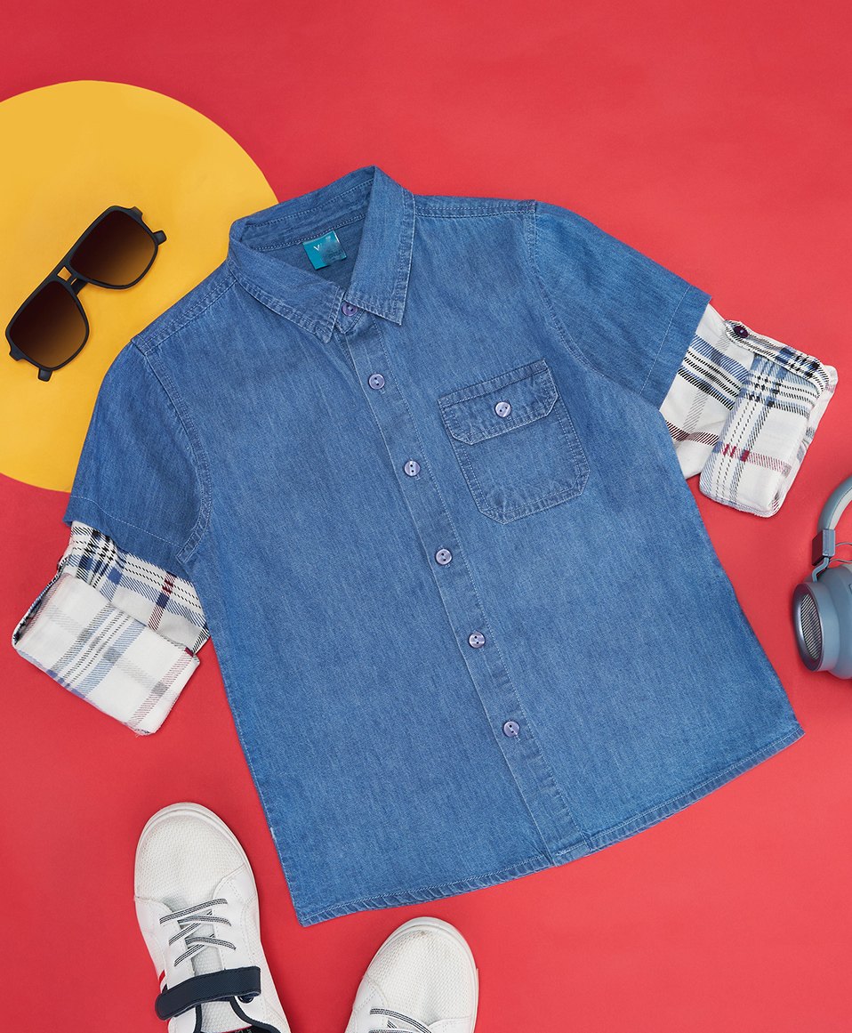YU by Pantaloons Full Sleeves Solid Denim Shirt - Medium Blue-picture-31