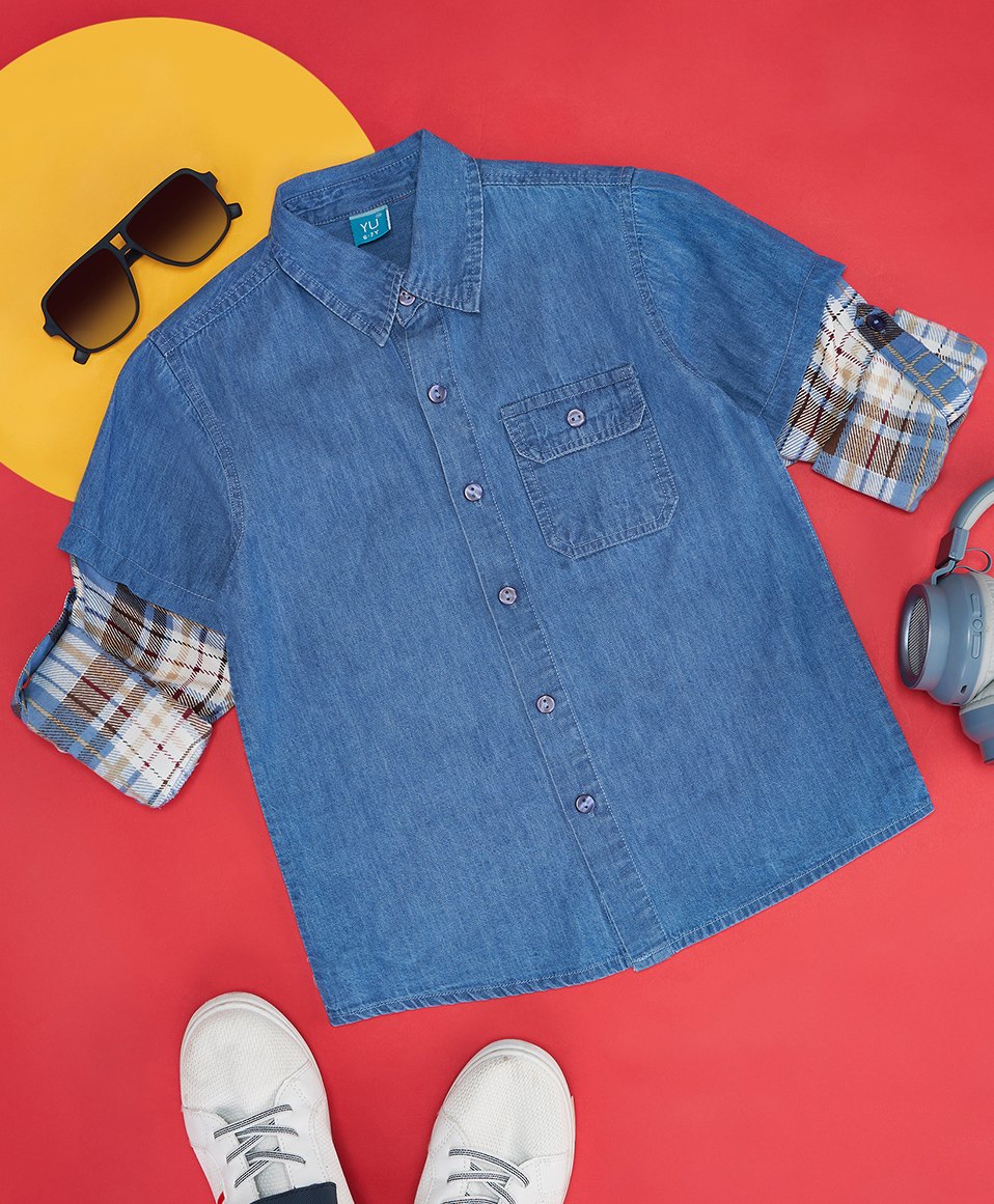 YU by Pantaloons Full Sleeves Solid Denim Shirt - Medium Blue-picture-19