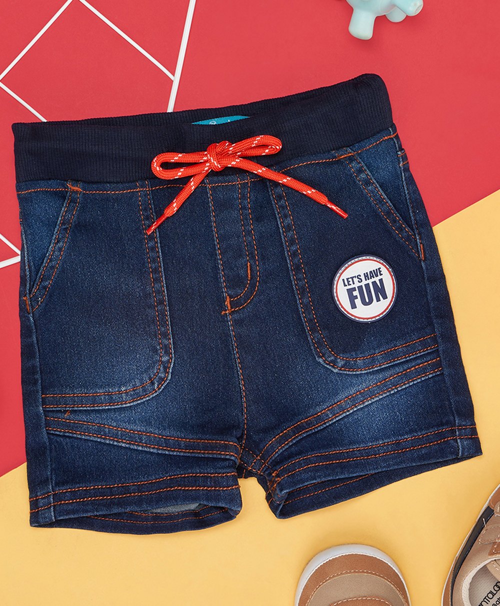 YU by Pantaloons Mild Washed & Lets Have Fun Text Patch Detailed Shorts - Navy Blue-picture-20