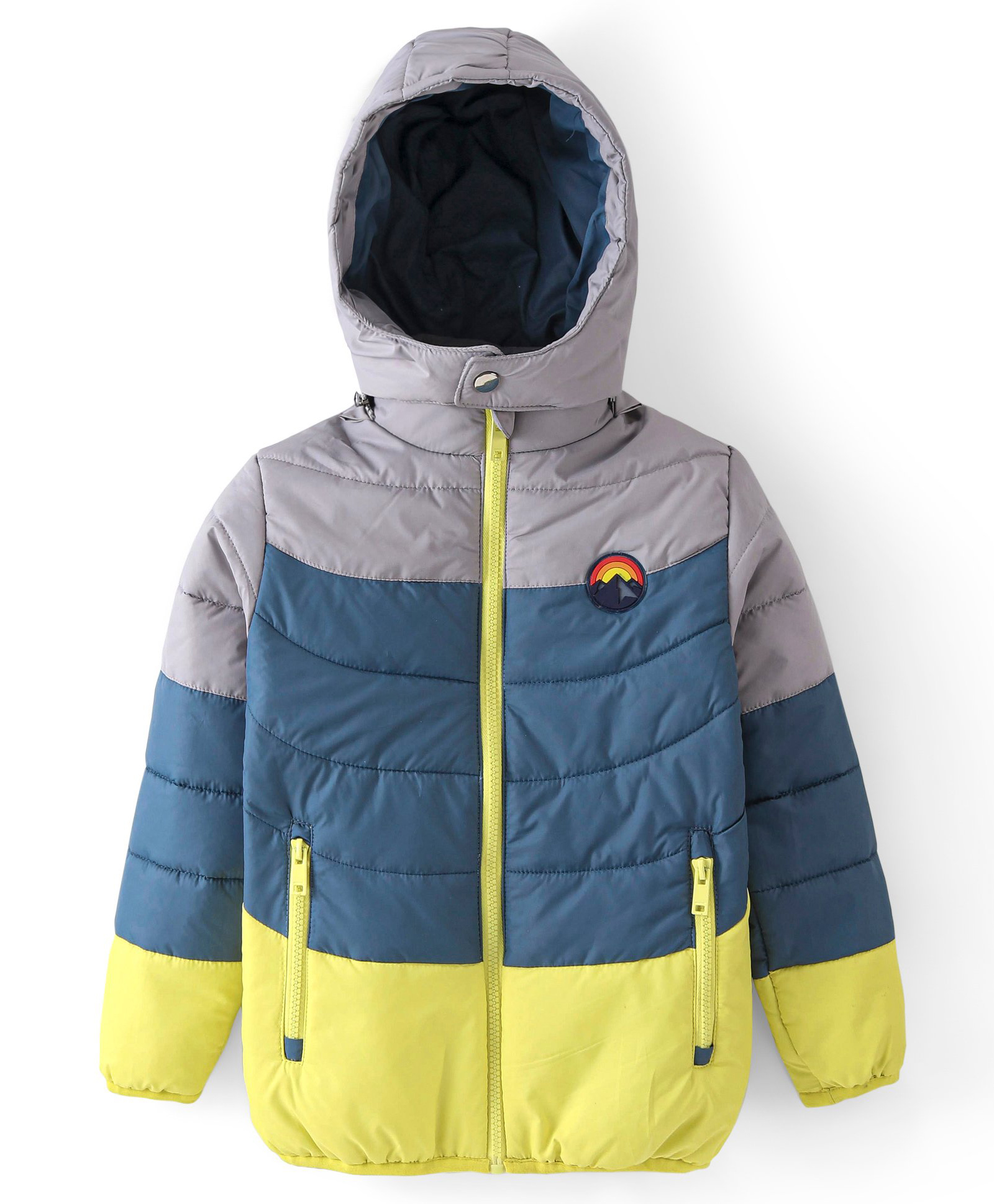 Babyhug Full Sleeves Front Open Padded Hooded Jacket with Detachable Hood Colour Block Design & Patch Detailing - Multicolour-image-31