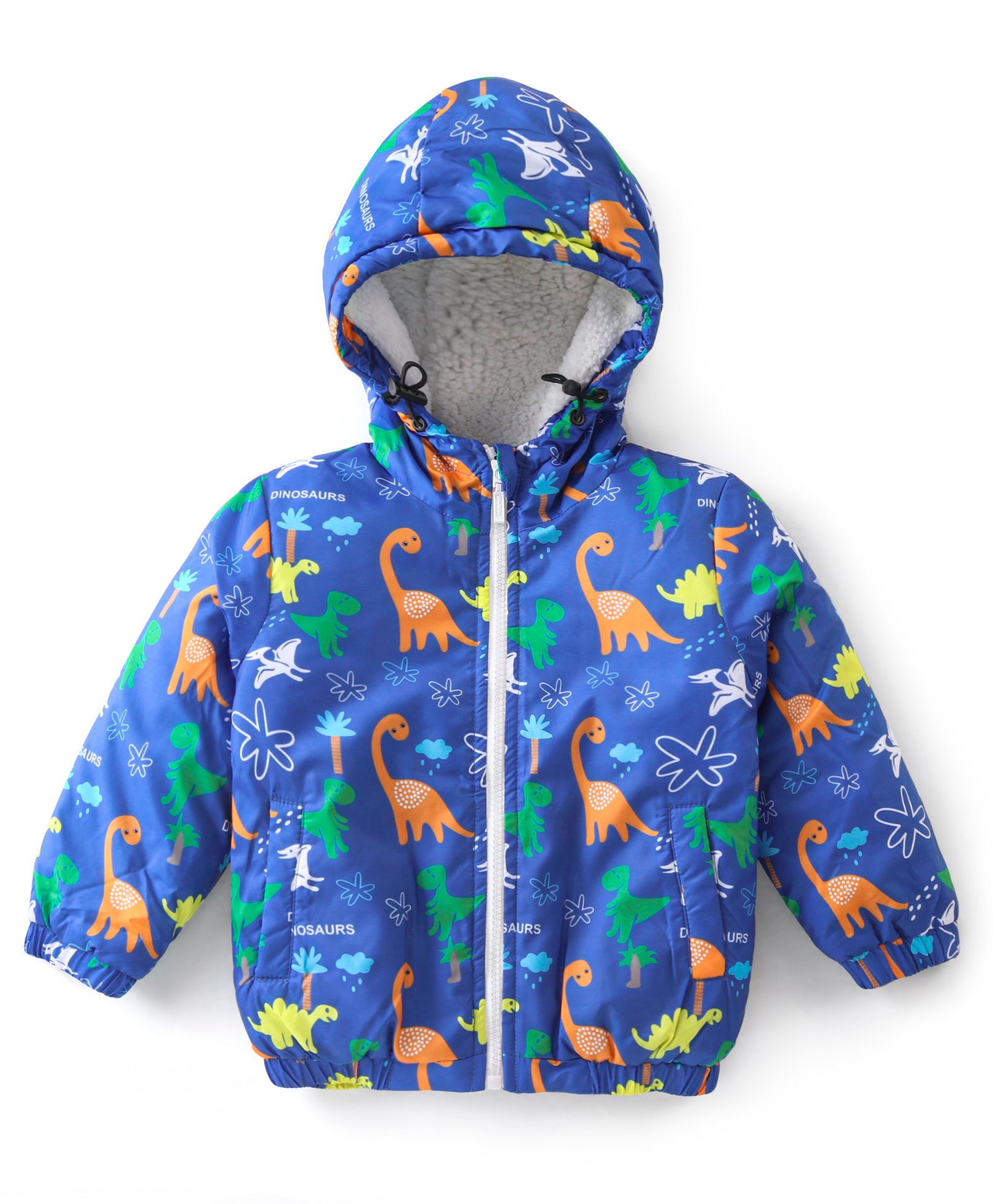 Babyhug Woven Full Sleeves Hoodie with Dino Print - Blue-picture-36