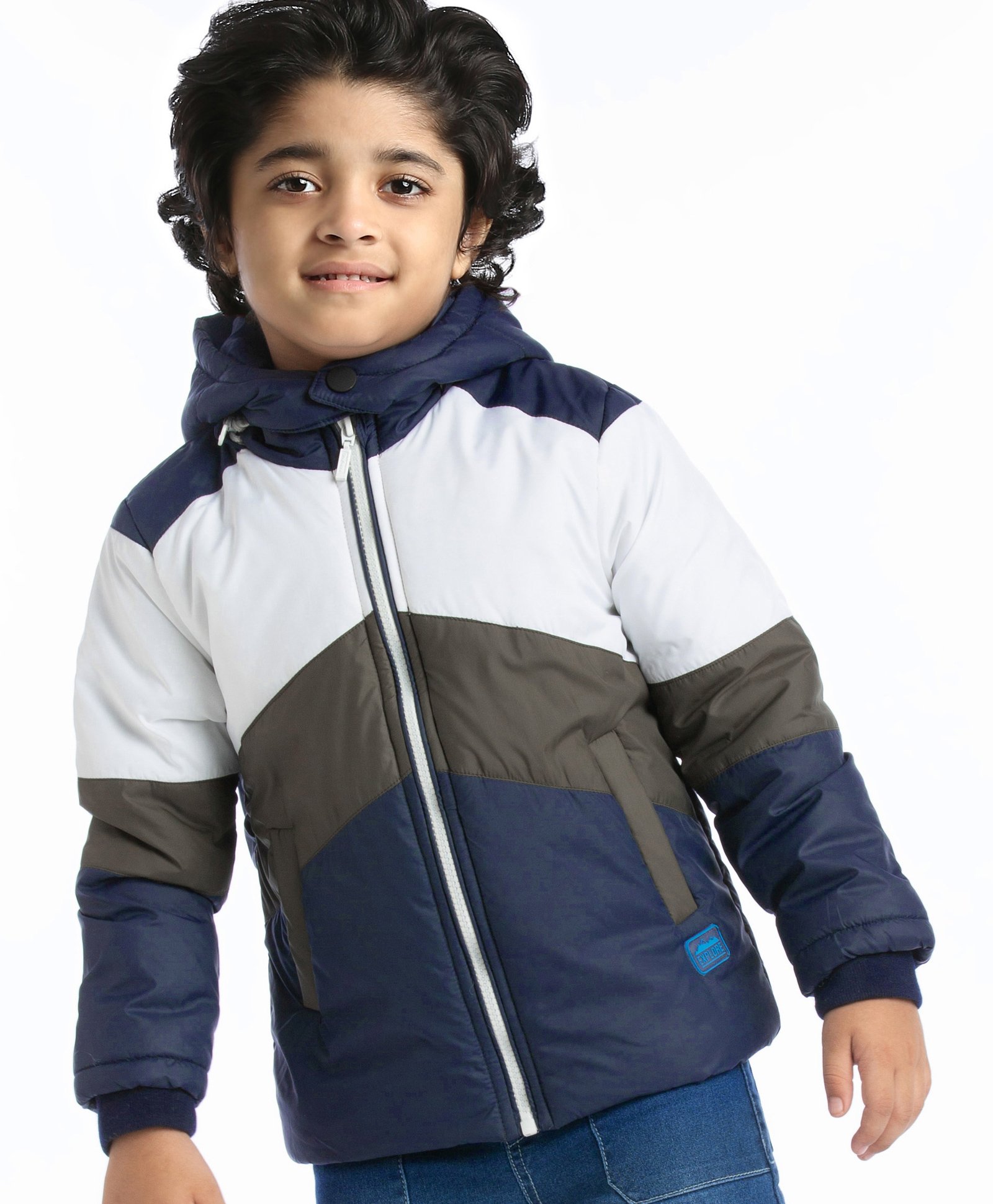 Babyhug Woven Full Sleeves Color Block Jacket With Removable Hoodie - Multicolor-image-8
