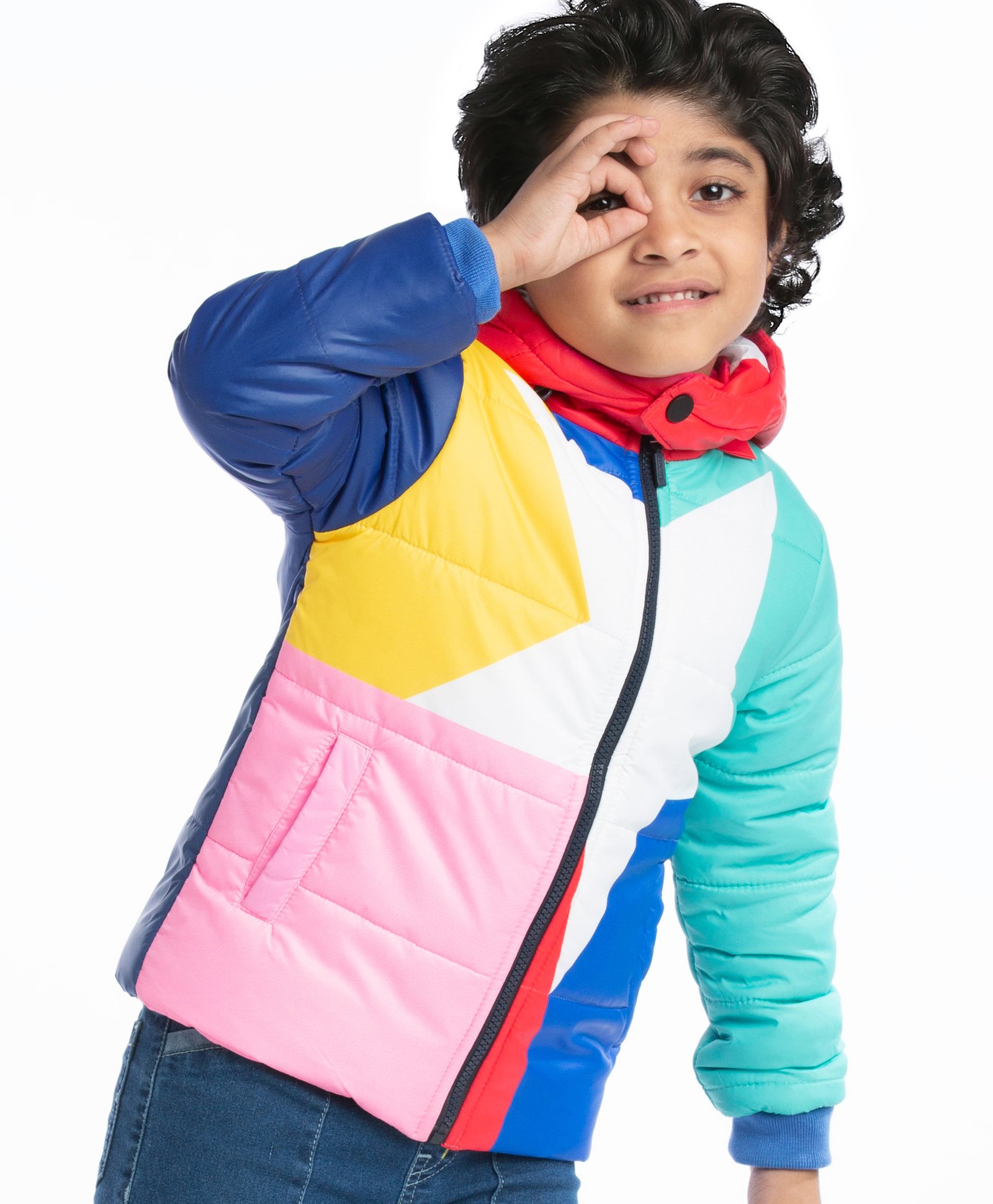 Babyhug Full Sleeves Colour Blocked Padded Jacket with Detachable Hood - Multicolour-picture-18