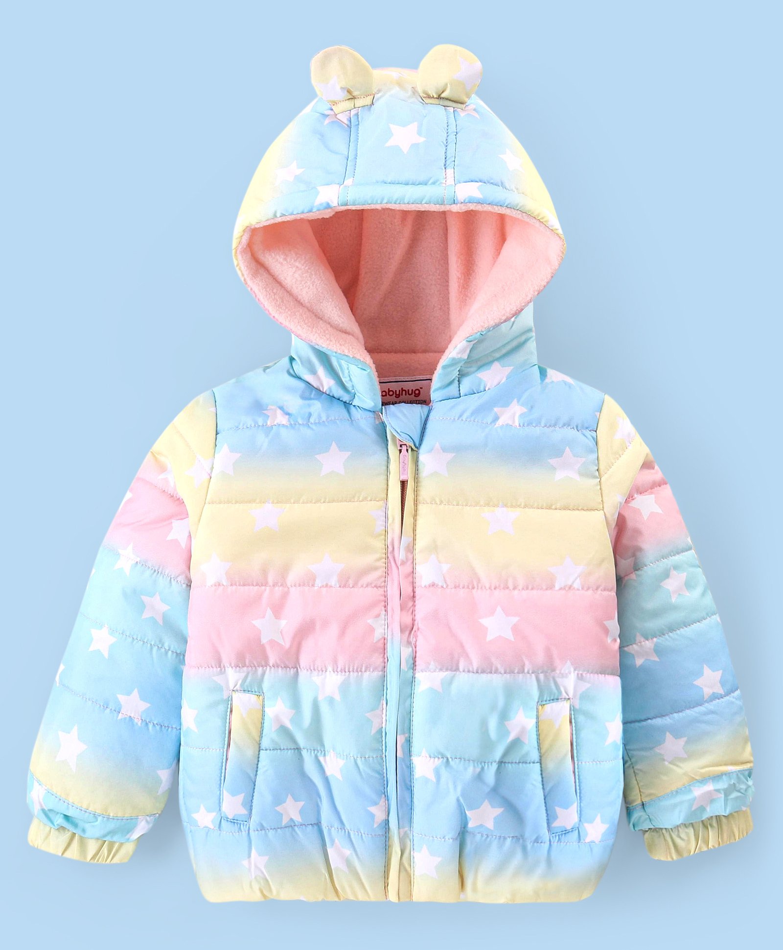 Babyhug Full Sleeves Hooded  Jacket with Star Print & Ear Applique - Multicolour-image-11
