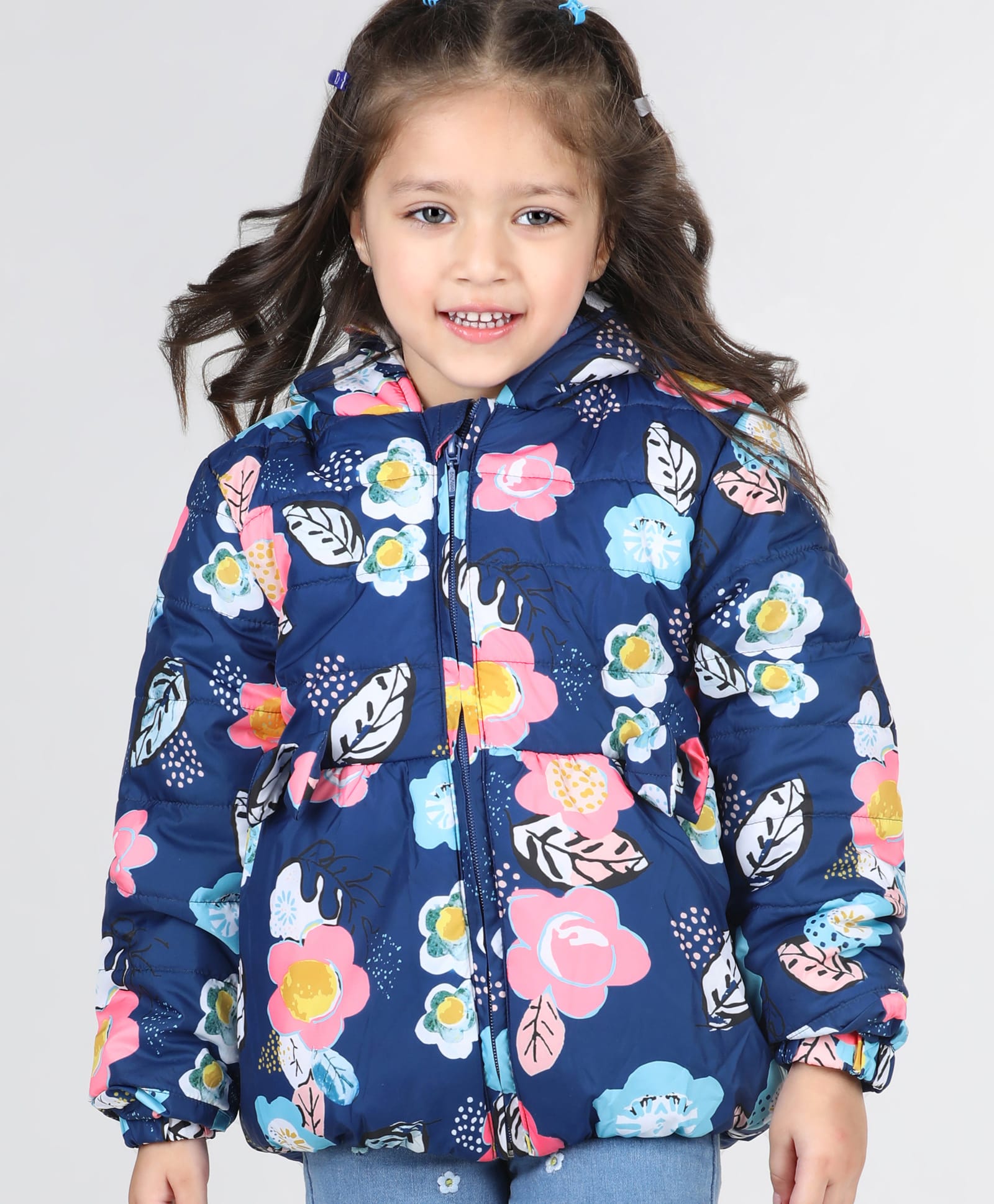 Babyhug Full Sleeves Hooded  Jacket with Floral Print - Blue-image-23