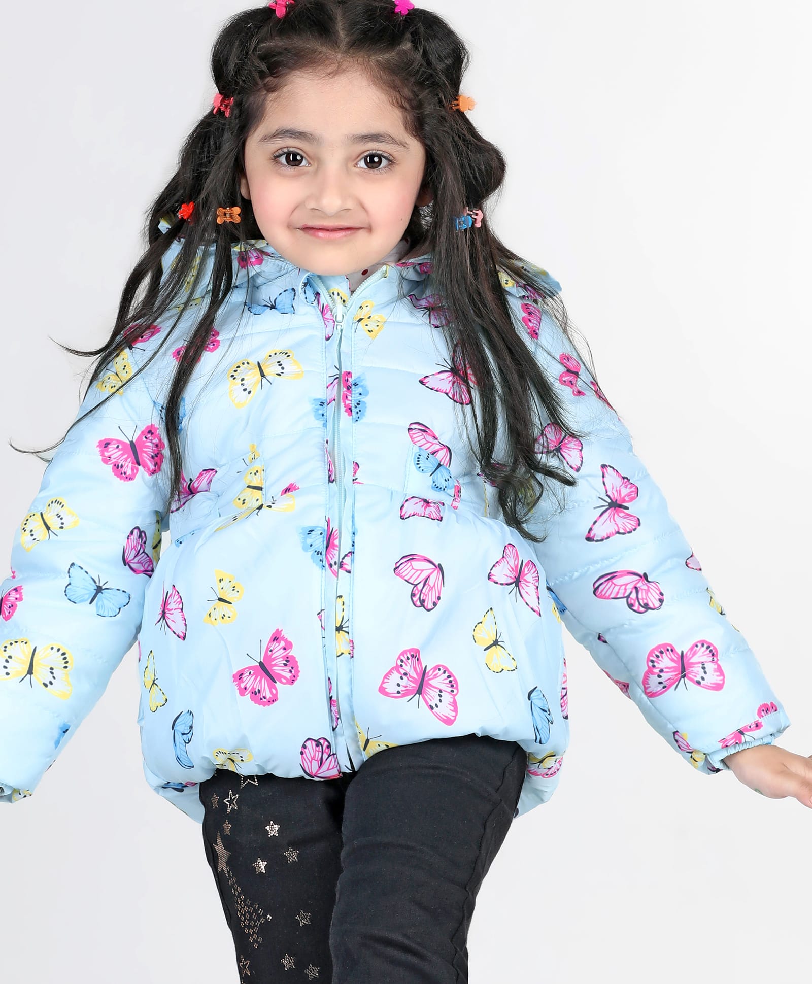 Babyhug Full Sleeves Hooded Jacket with Butterfly Print - Sky Blue-image-37