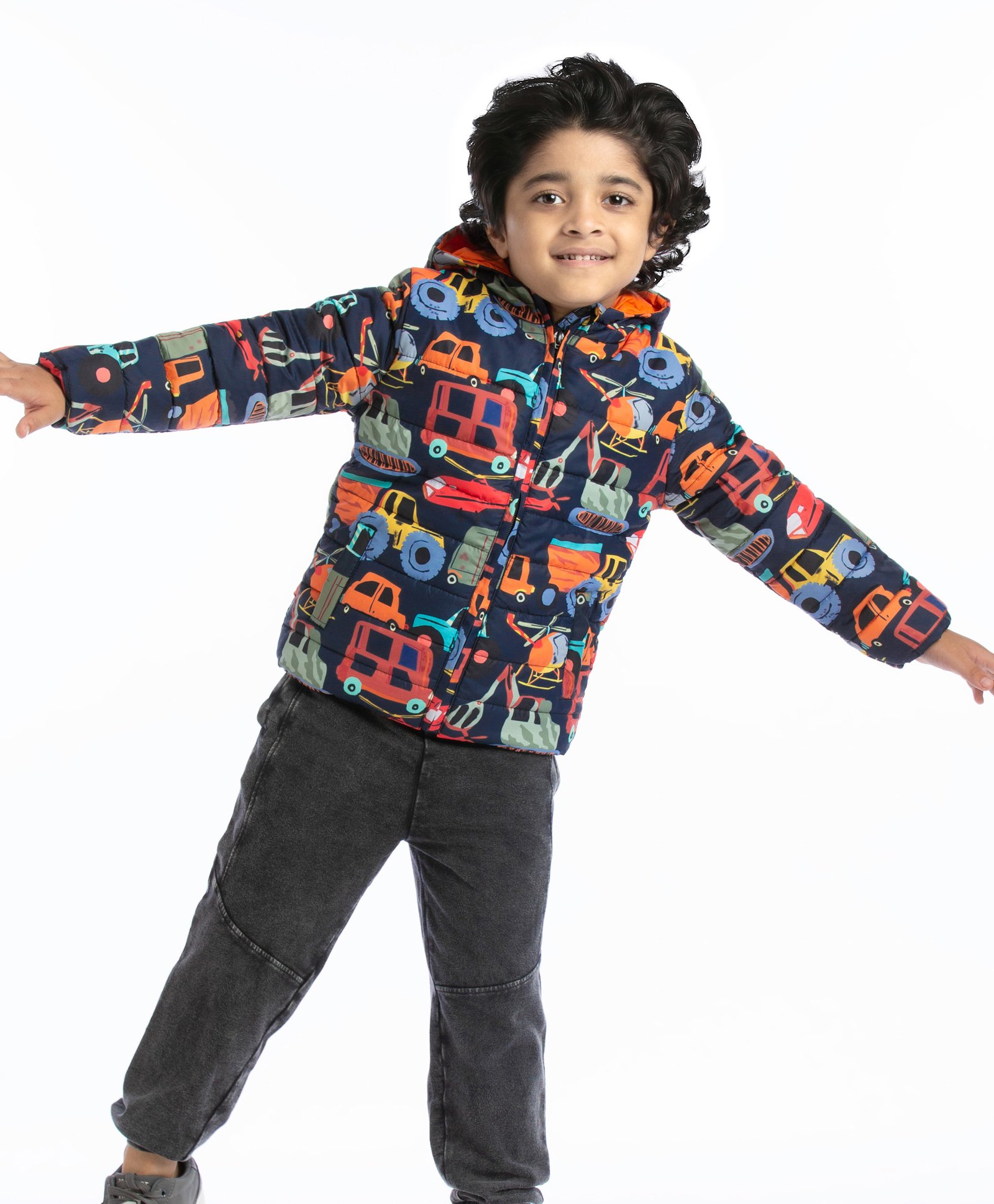 Babyhug Full Sleeves Hooded Jacket with Vehicles Print - Navy Blue-picture-21