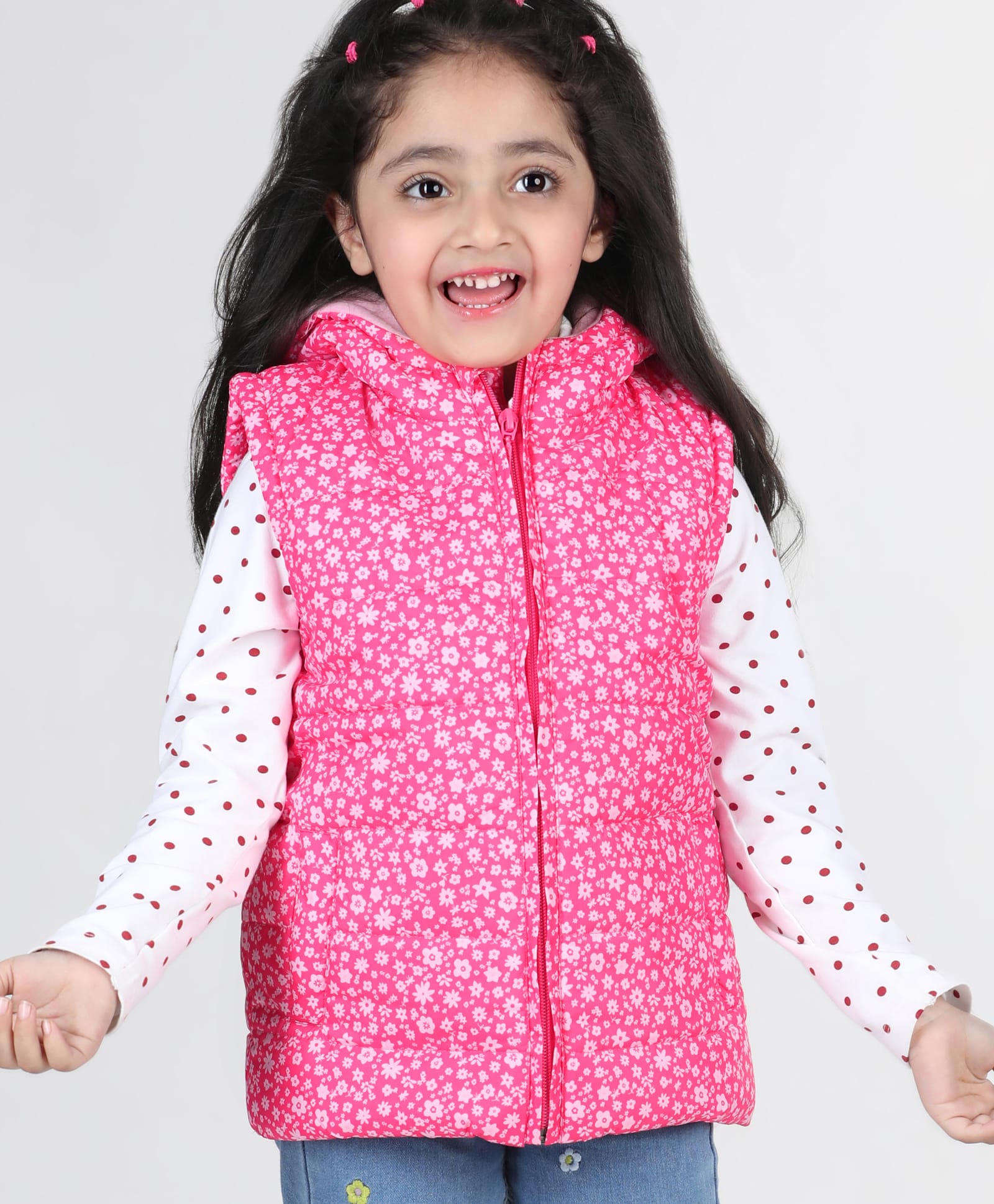 Babyhug Sleevless Hooded Jacket with Floral Print - Pink-image-27