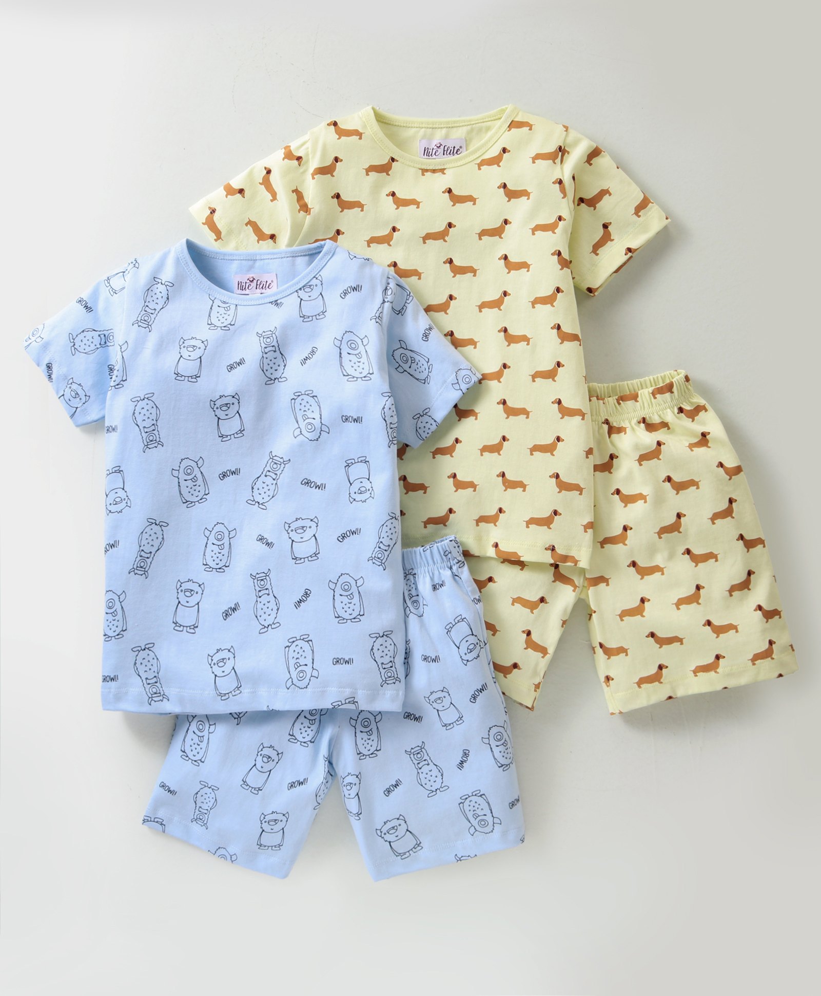 Nite Flite Cotton Knit Pack Of 2 Half Sleeves  Monster & Dog Printed Shorts Set - Multi Colour-picture-24