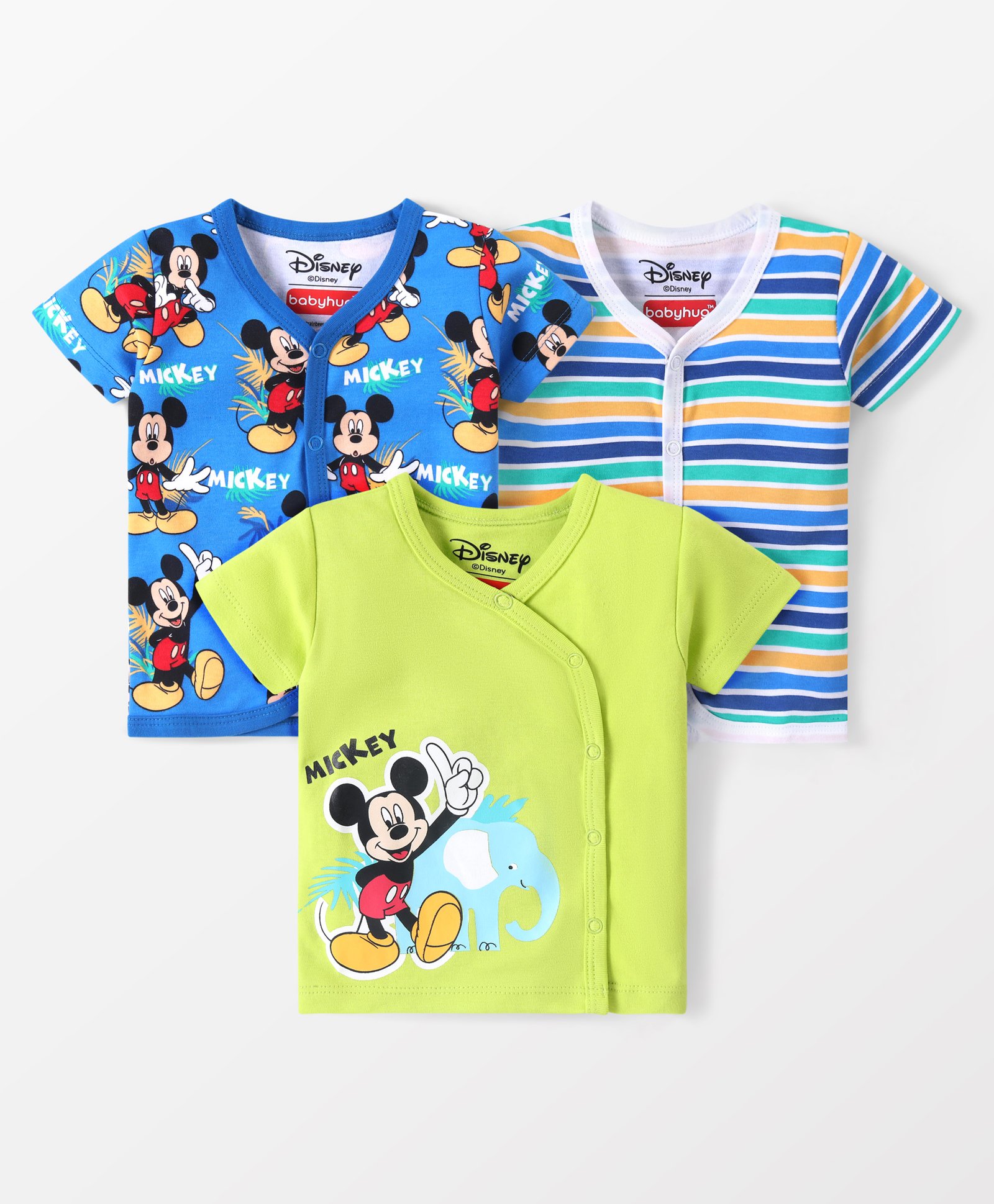 Babyhug Disney 100% Cotton Knit Half Sleeves Jhablas With Mickey Mouse Print Pack of 3 - Multicolour-picture-20