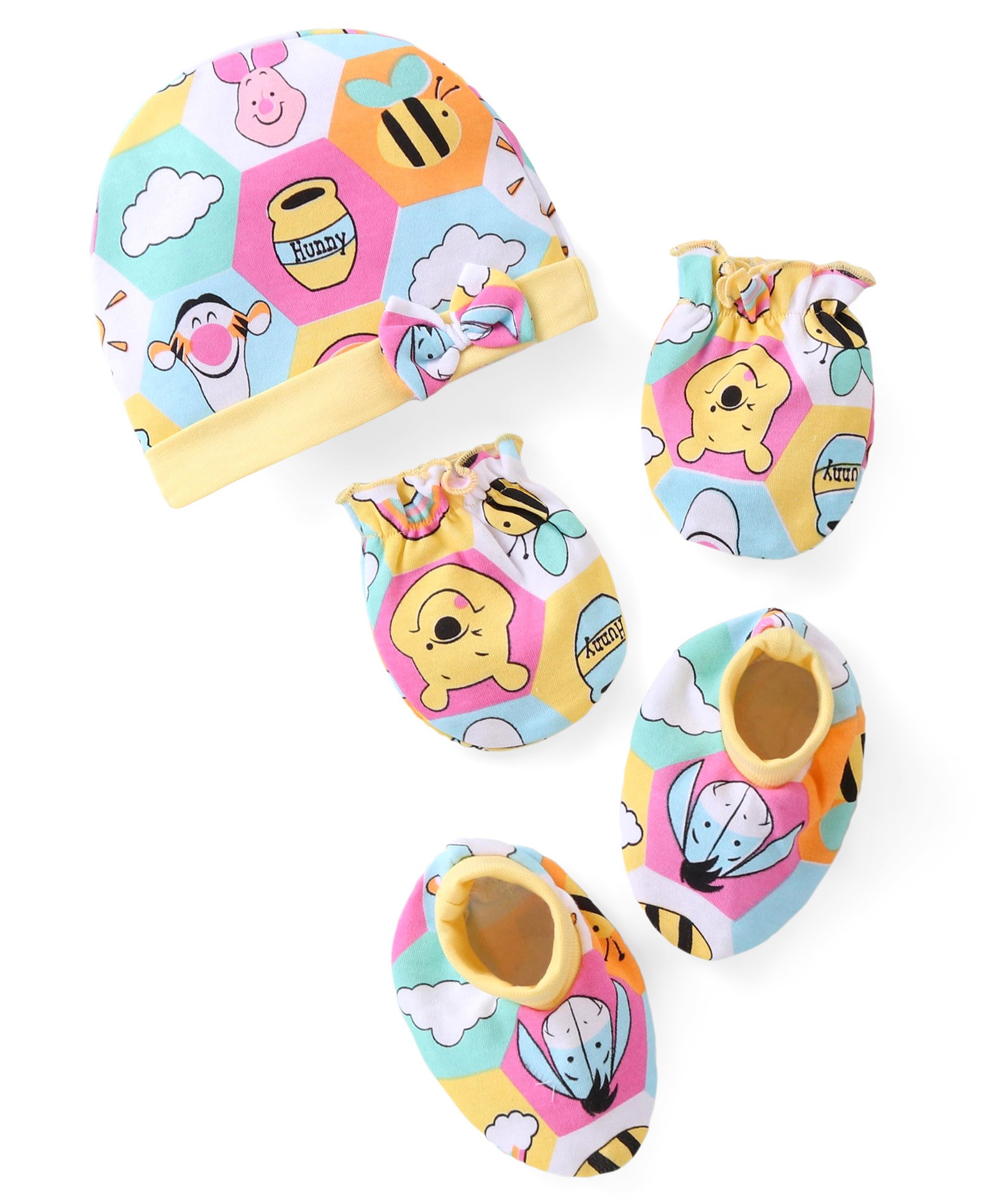 Babyhug Disney 100% Cotton Knit Cap Mitten & Booties With Winnie the Pooh Graphics - Blue-picture-27