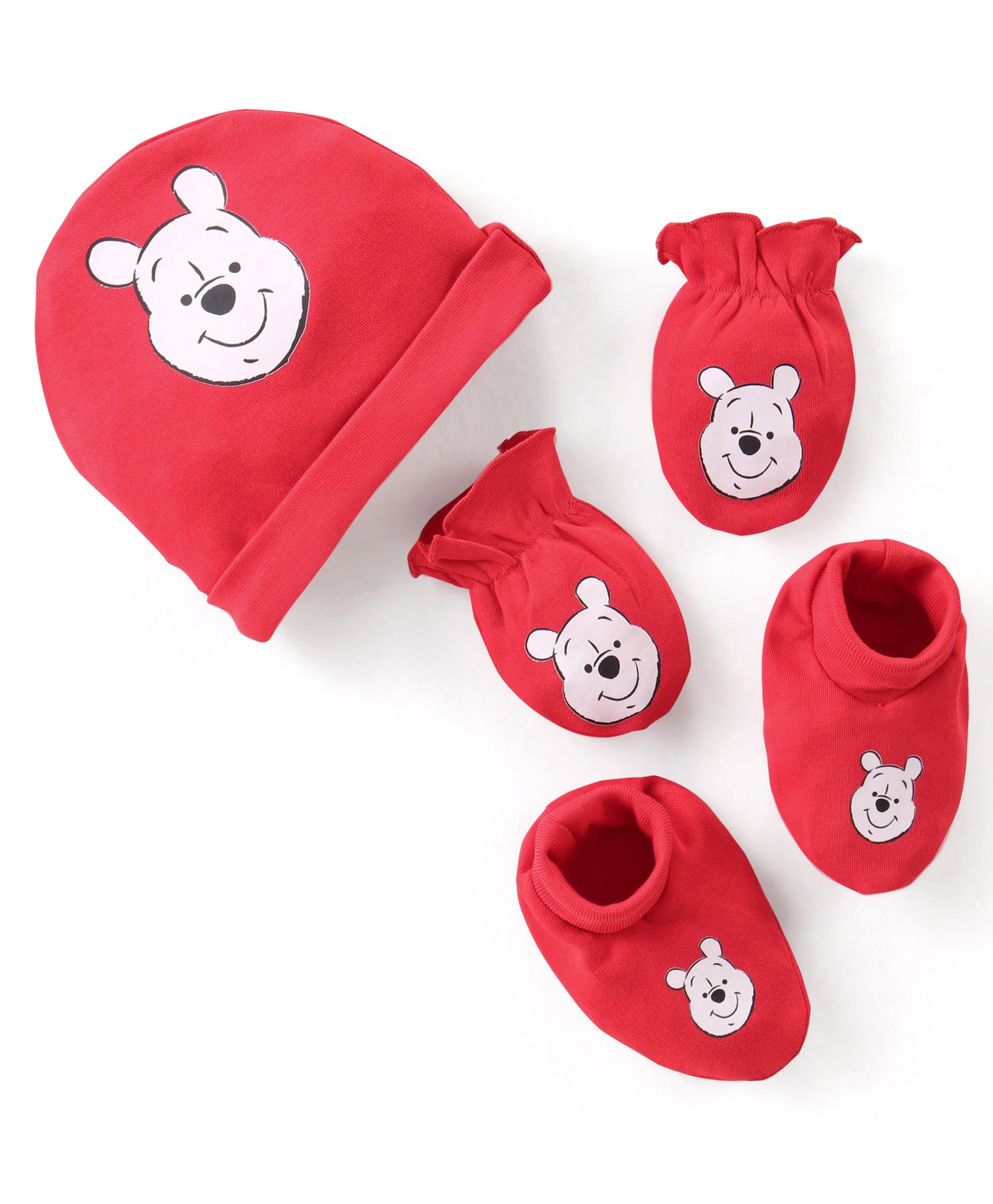 Babyhug Disney Cap Mitten & Booties With Winnie the Pooh Graphics - Red-image-12