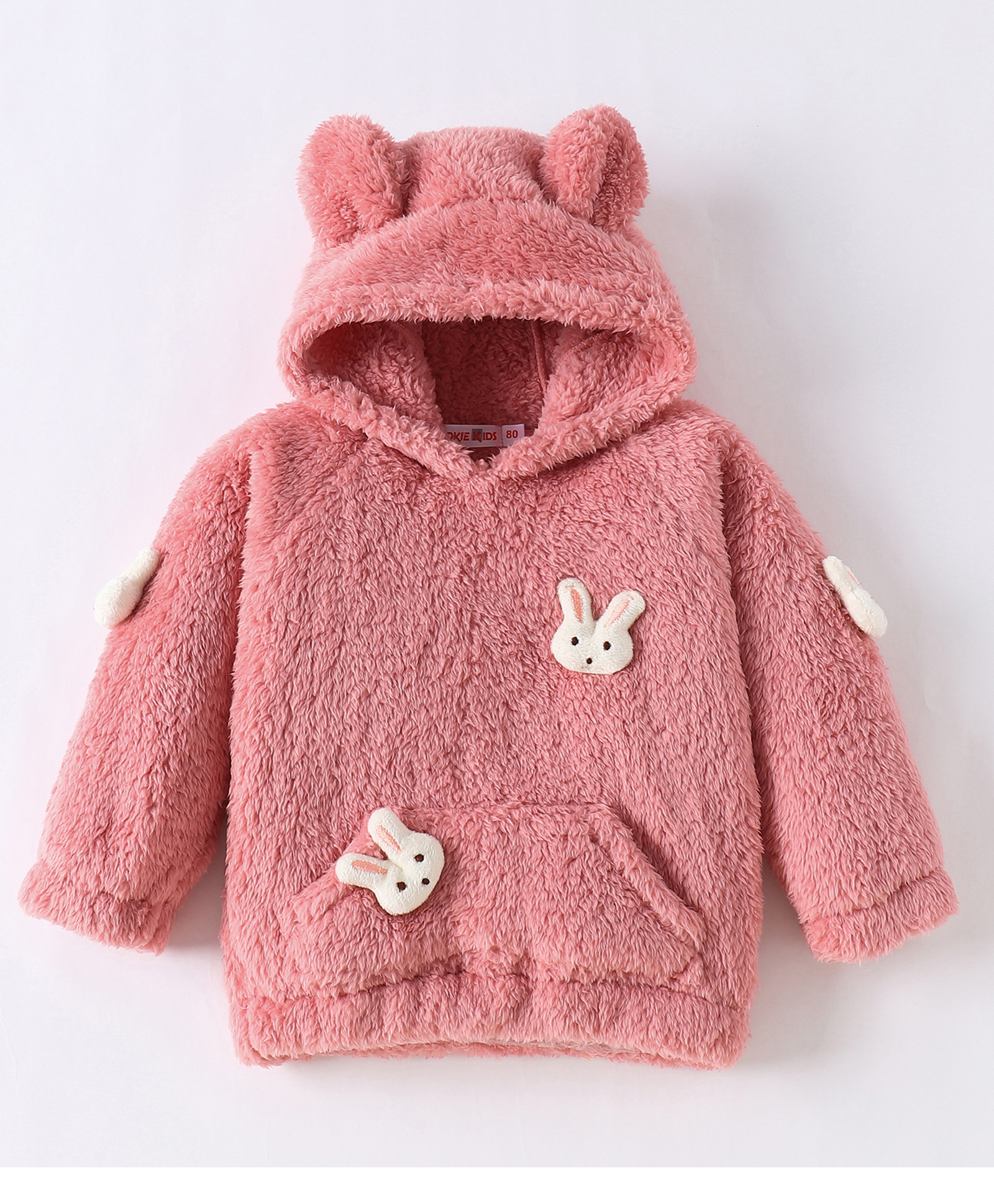 Kookie Kids Full Sleeves Hoodie  With Kangaroo Pockets Ears & Bunny Applique - Dark Pink-image-43