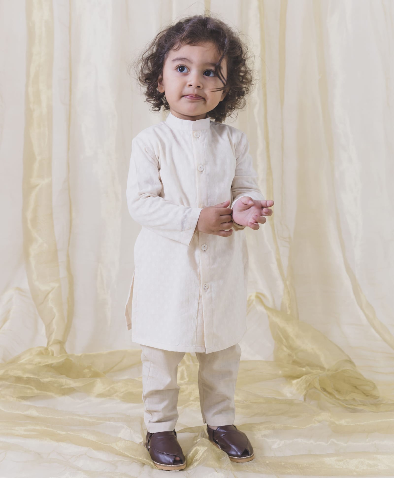 Tiber Taber Cotton Lurex Full Sleeves Ethnic Motif Printed Kurta With Pyjama Set - Cream-picture-19