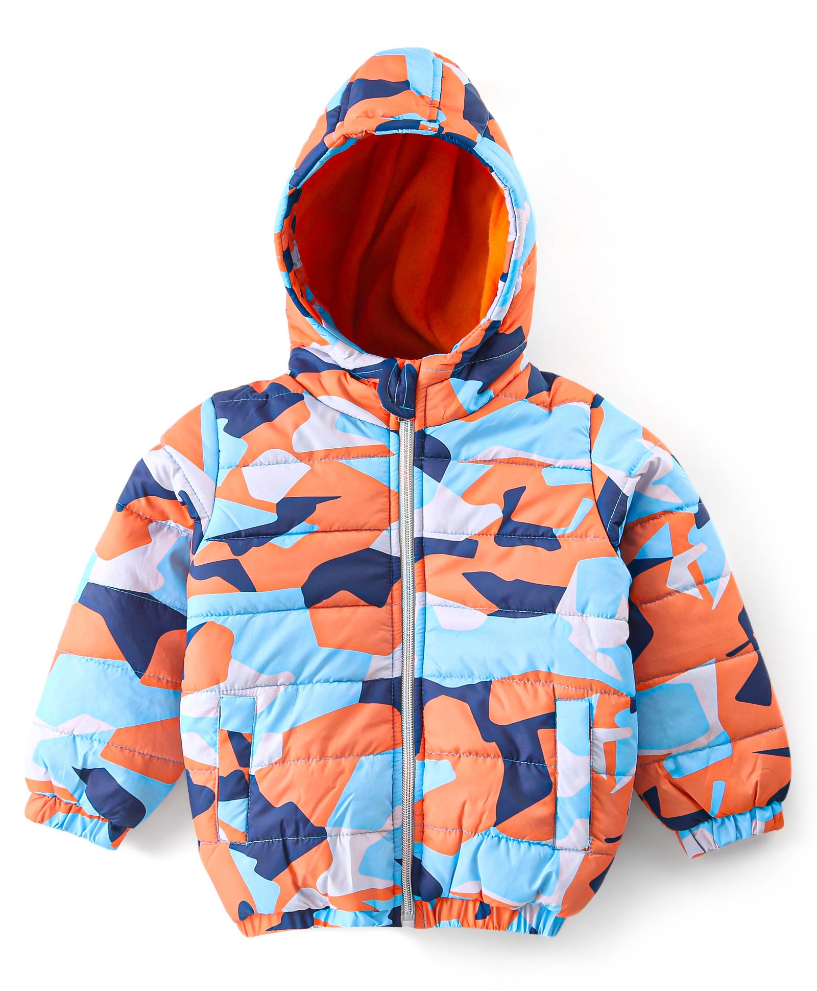 Babyhug Full Sleeves Hooded & Padded Jacket Camouflage Print - Orange-image-3